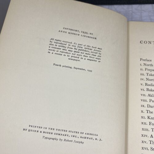 Old NORTH TO THE ORIENT Book 1935 ANNE MORROW LINDBERGH CHARLES MAP PILOT FLIGHT
