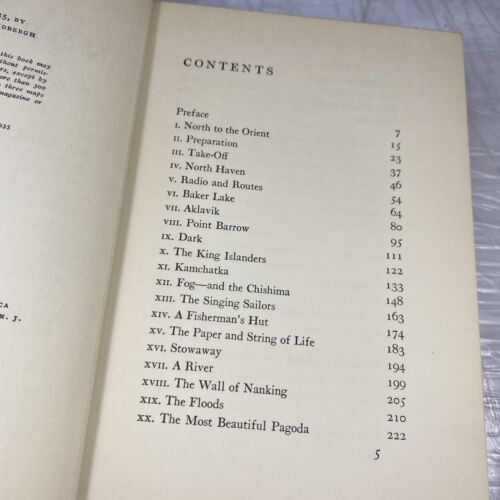 Old NORTH TO THE ORIENT Book 1935 ANNE MORROW LINDBERGH CHARLES MAP PILOT FLIGHT