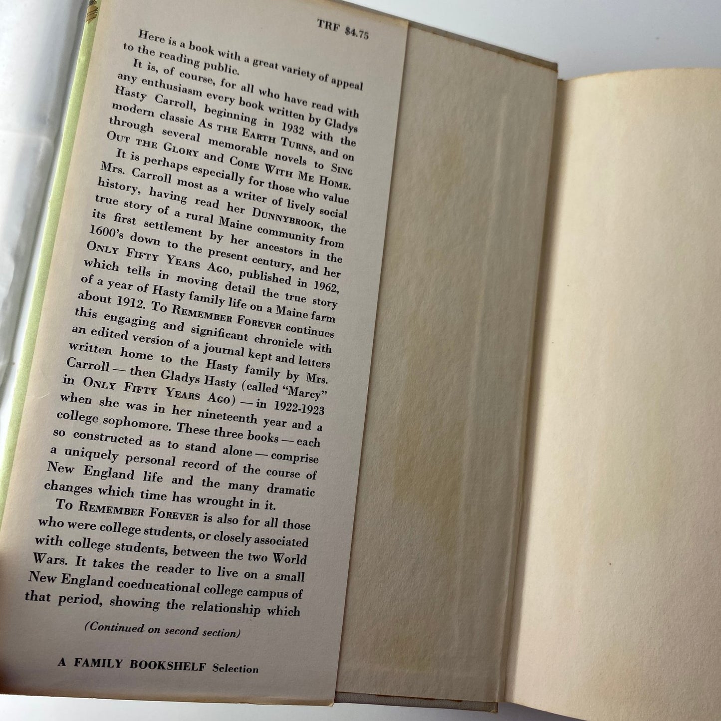 To Remember Forever Gladys Hasty Carroll 1963 First Edition Memoir Little Brown