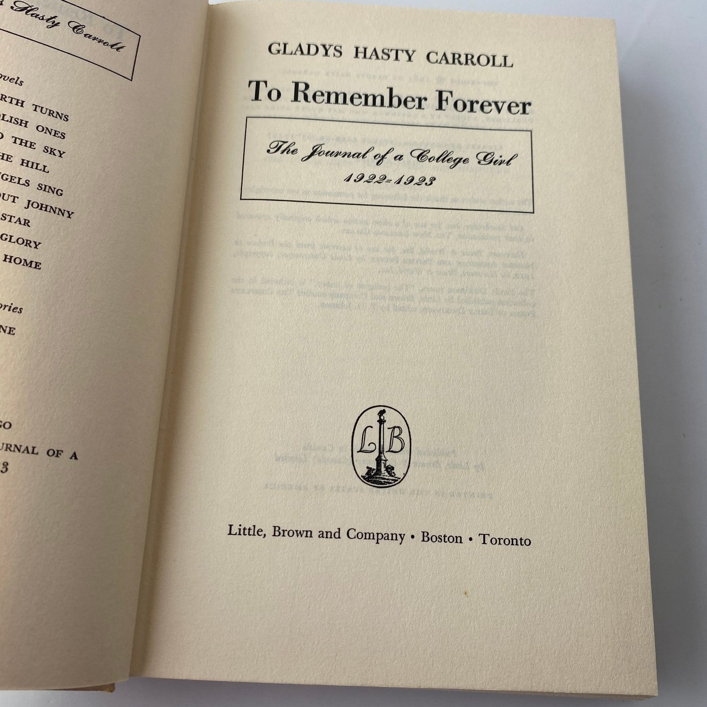 To Remember Forever Gladys Hasty Carroll 1963 First Edition Memoir Little Brown