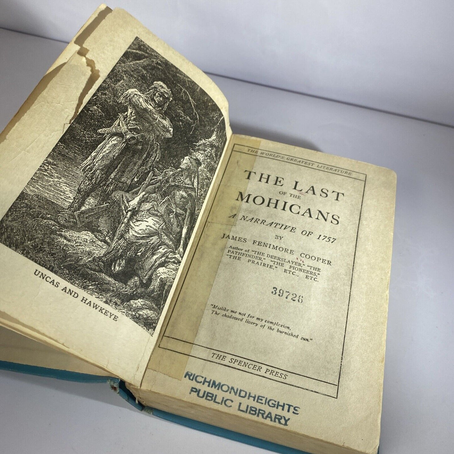 Last of the Mohicans by JF Cooper 1936 Rare Worn Blue Ex Library Rebound Vintage