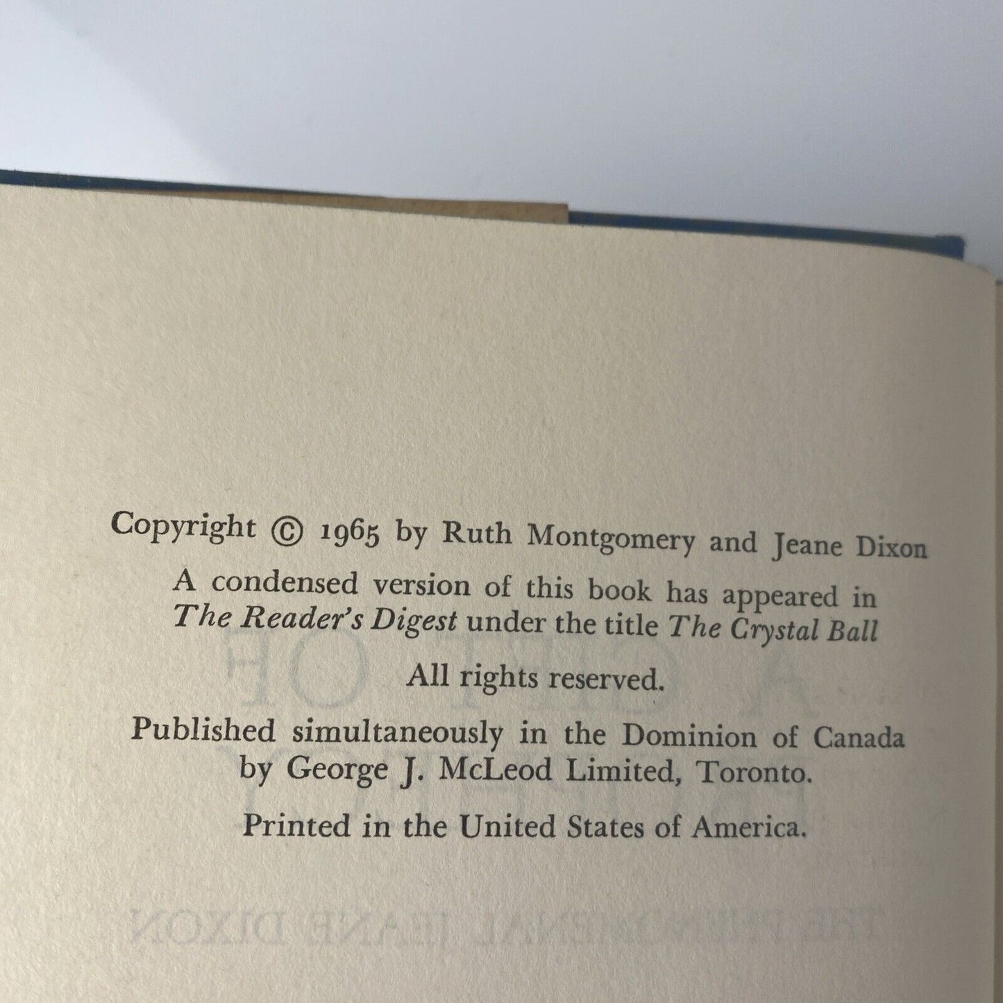 A Gift of Prophecy (Jeane Dixon) - Ruth Montgomery 1965 HC DJ Occult Psychic