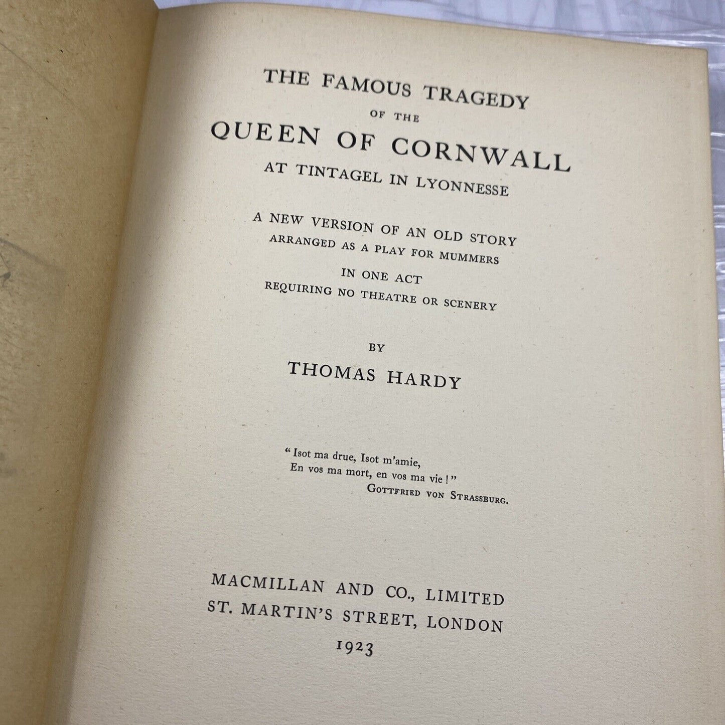 Antique Macmillan Thomas Hardy 1923 Famous Tragedy of the Queen of Cornwall