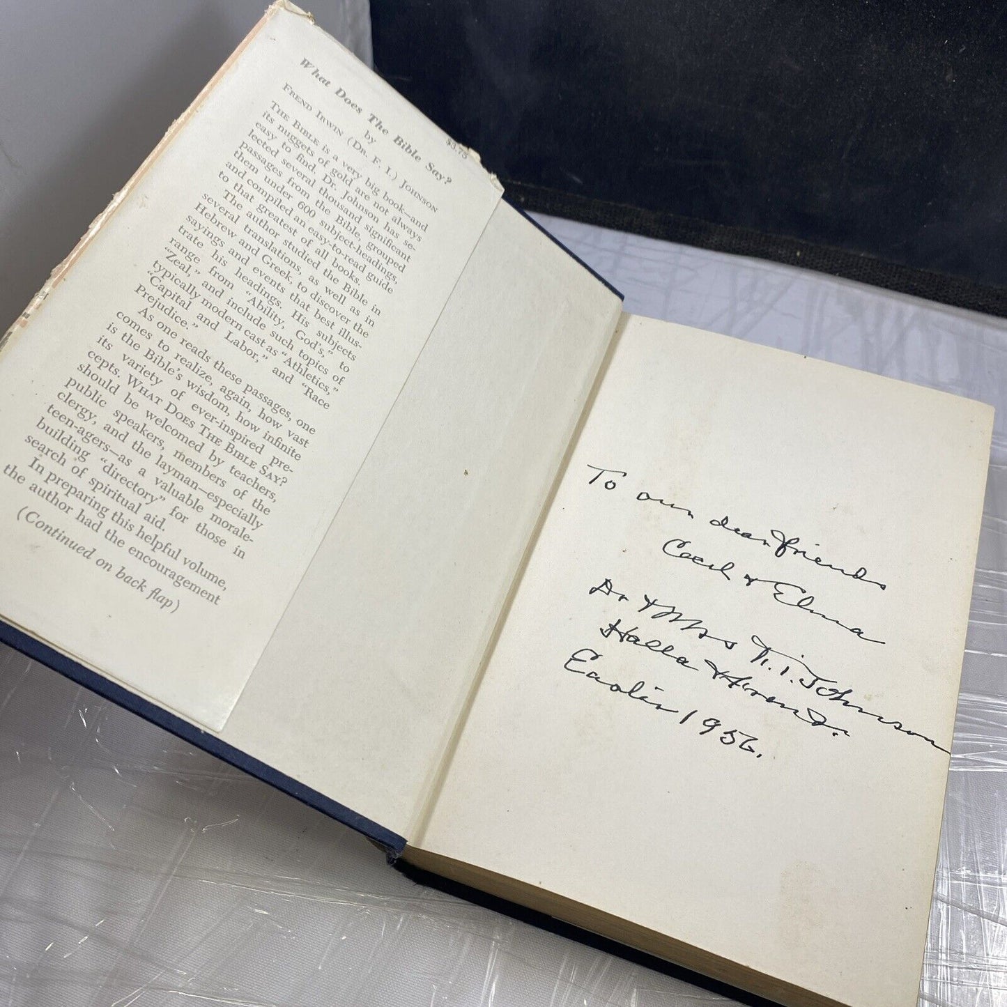 SIGNED What Does The Bible Say? Dr. F. I. Johnson 1st Ed Vantage HCDJ Religious