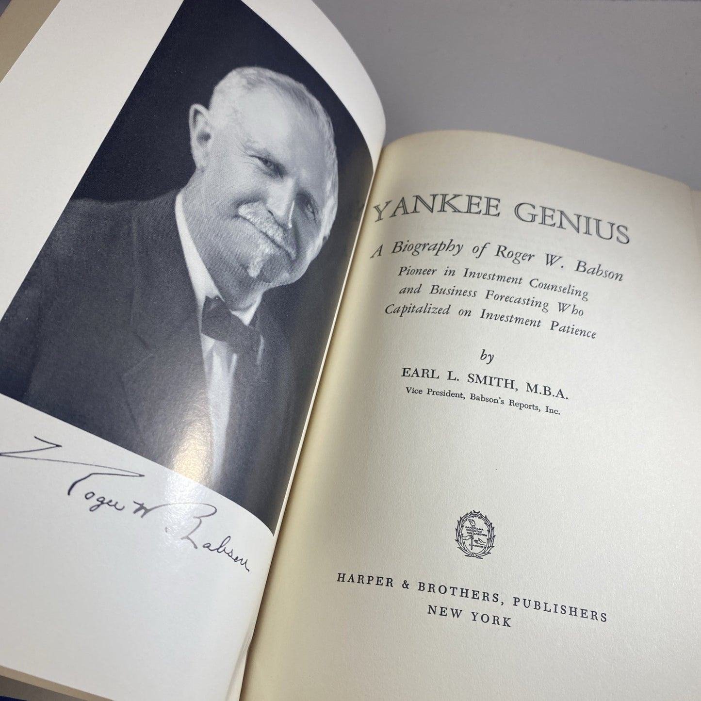 Yankee Genius Roger Babson Earl Smith HC DJ 1st Ed 1954 Investment Forecasting