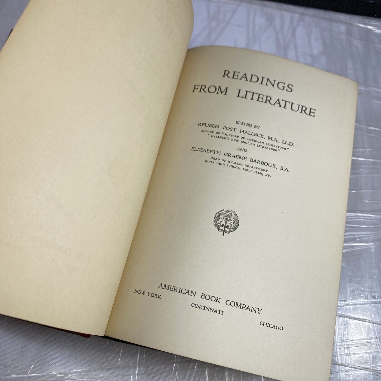 1915 Readings from Literature Reuben Halleck & Elizabeth Barbour Hardcover