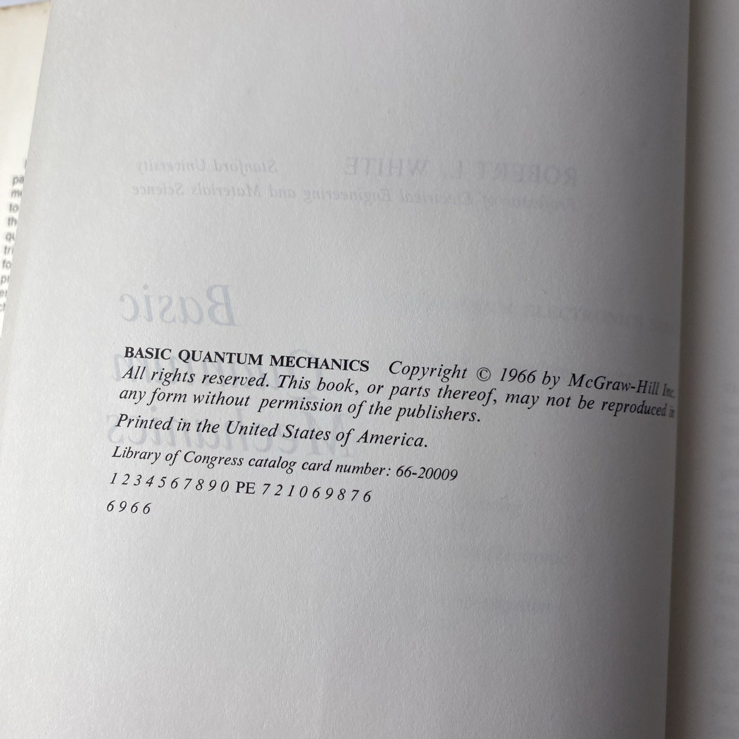 Basic Quantum Mechanics by Robert White 1966 Hardcover Book