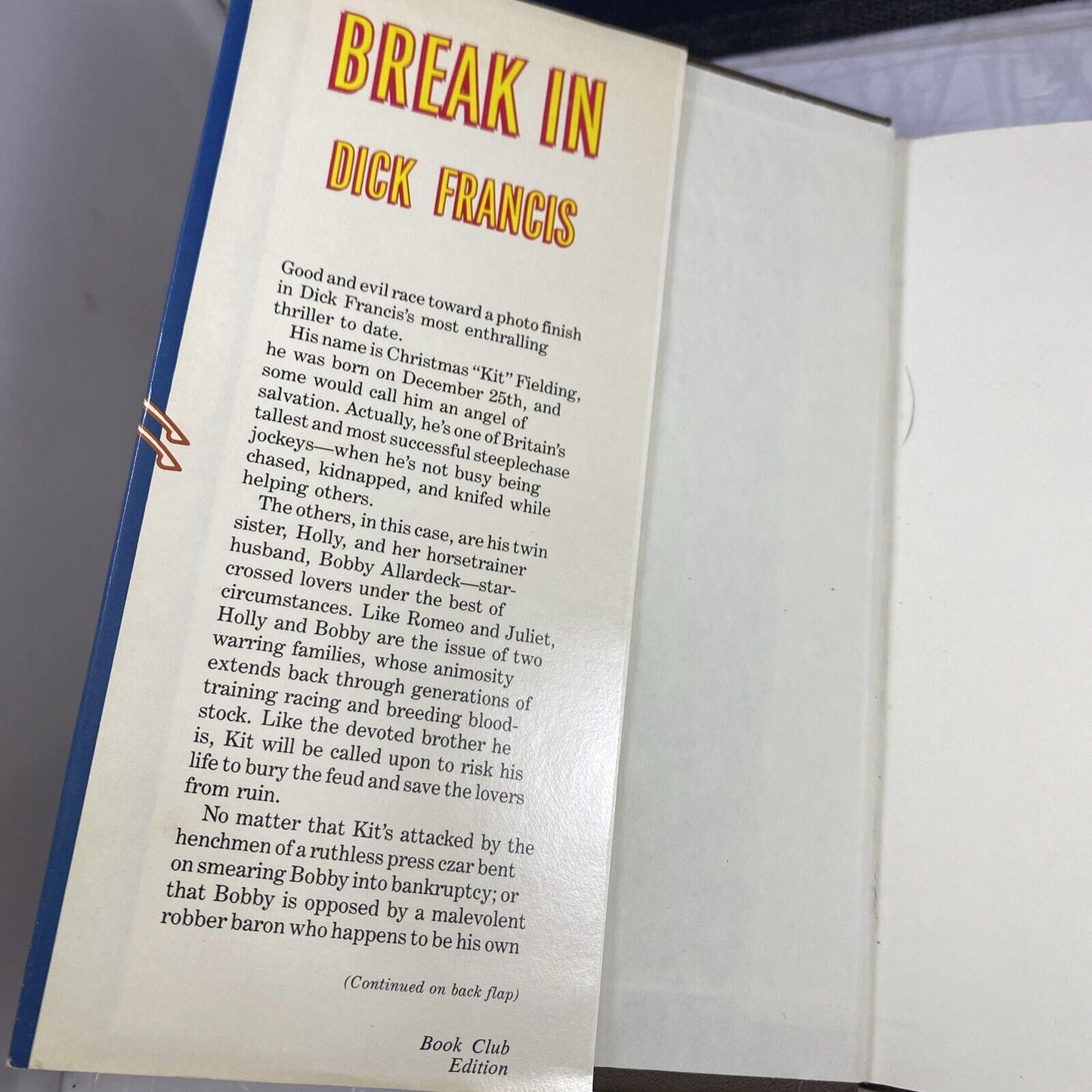 Break In - By Francis, Dick - Hardcover Book Very Good Vintage Book Club Ed.