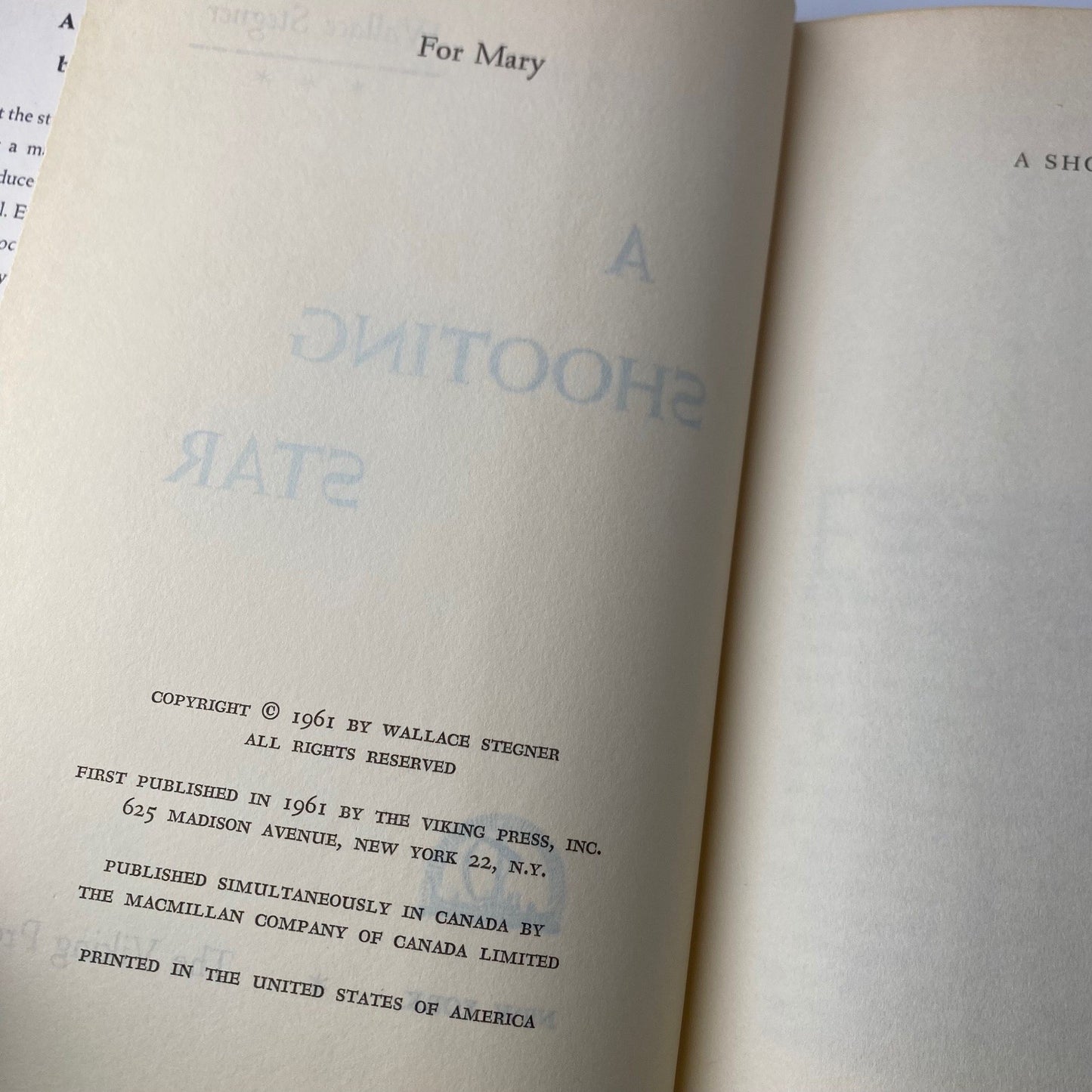 A Shooting Star Wallace Stegner 1961 First Edition Novel Viking
