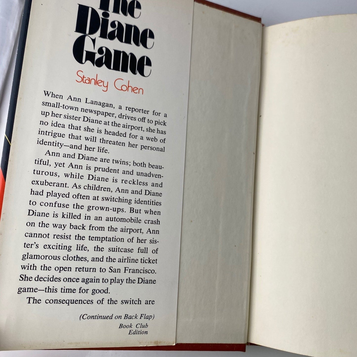 Vintage Novel The Diane Game Stanley Cohen 1973 First Edition Stein and Day
