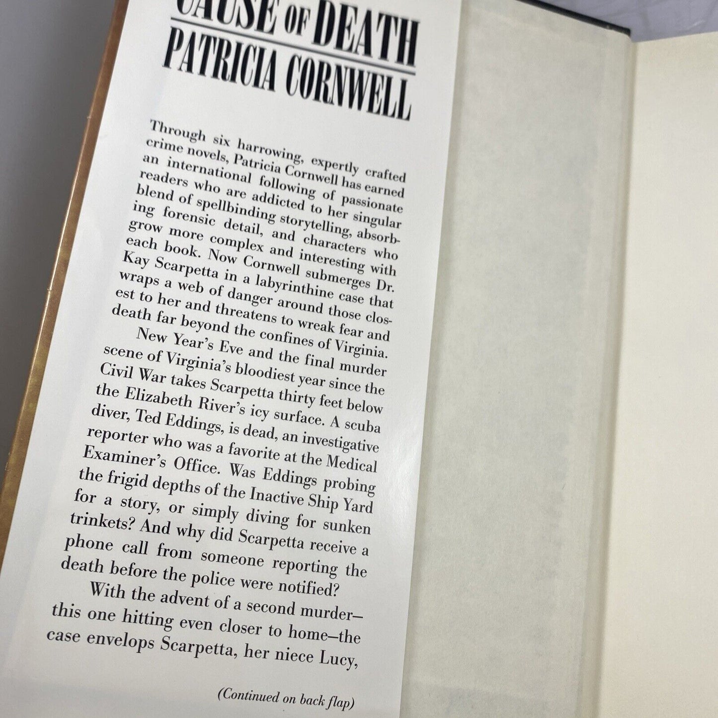 Patricia Cornwell Cause of Death Hardcover Book Club Edition Fiction Novel