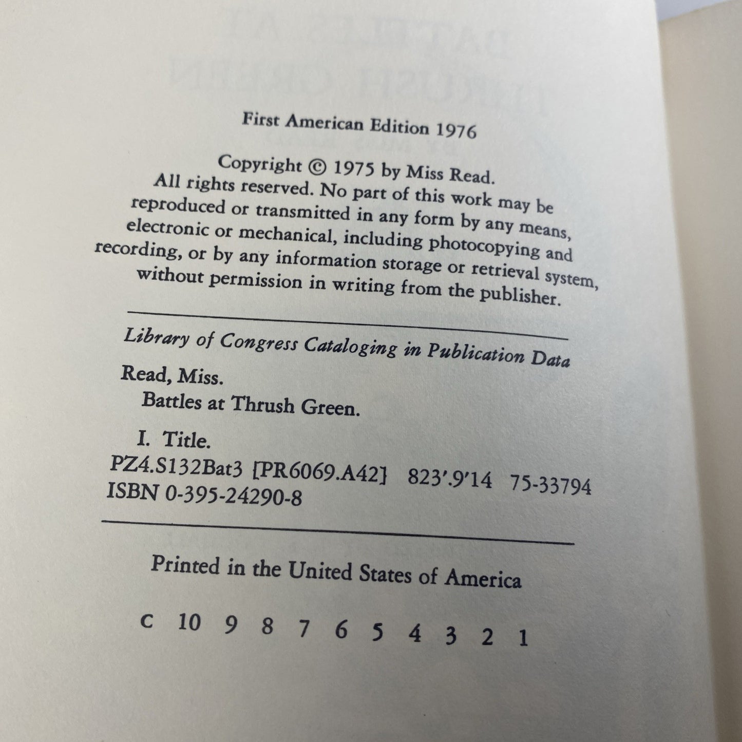 Vintage Novel Battles at Thrush Green by Miss Read First American Edition 1976