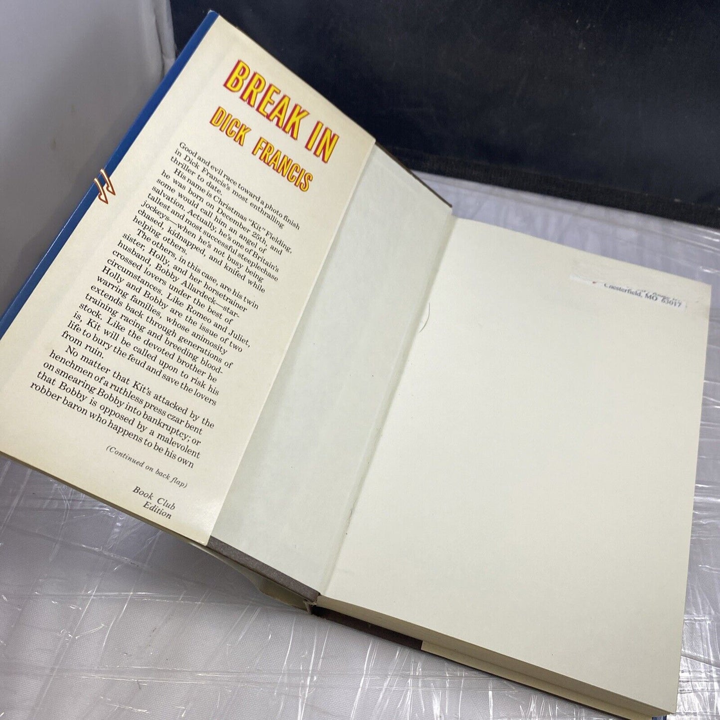 Break In - By Francis, Dick - Hardcover Book Very Good Vintage Book Club Ed.
