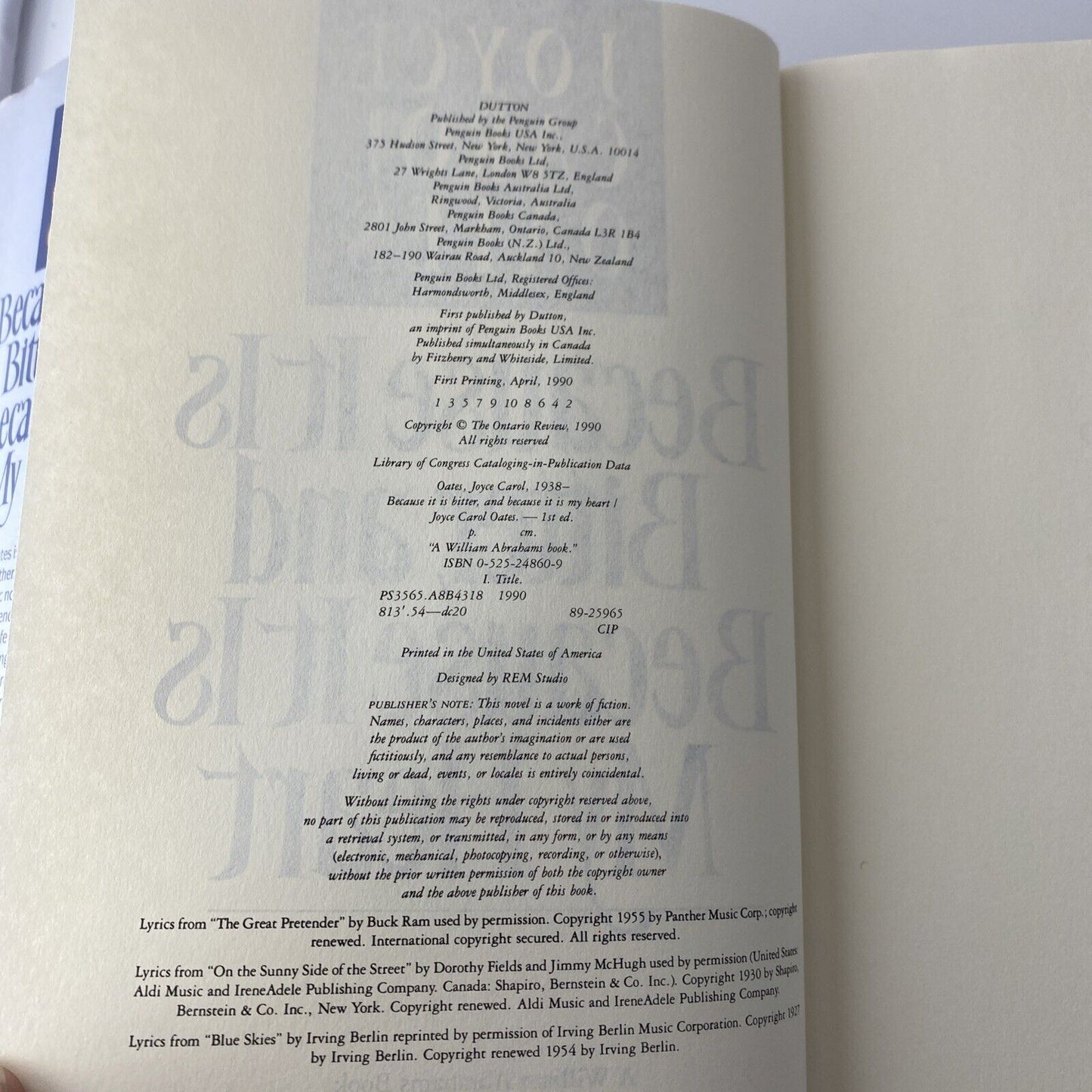 Because it is Bitter and Because it is My Heart by Oates, Joyce Carol Hardback