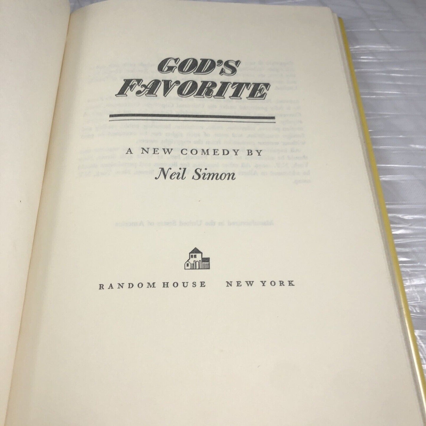 GOD'S FAVORITE - Book Club Edition HC w/ DJ Play BY NEIL SIMON