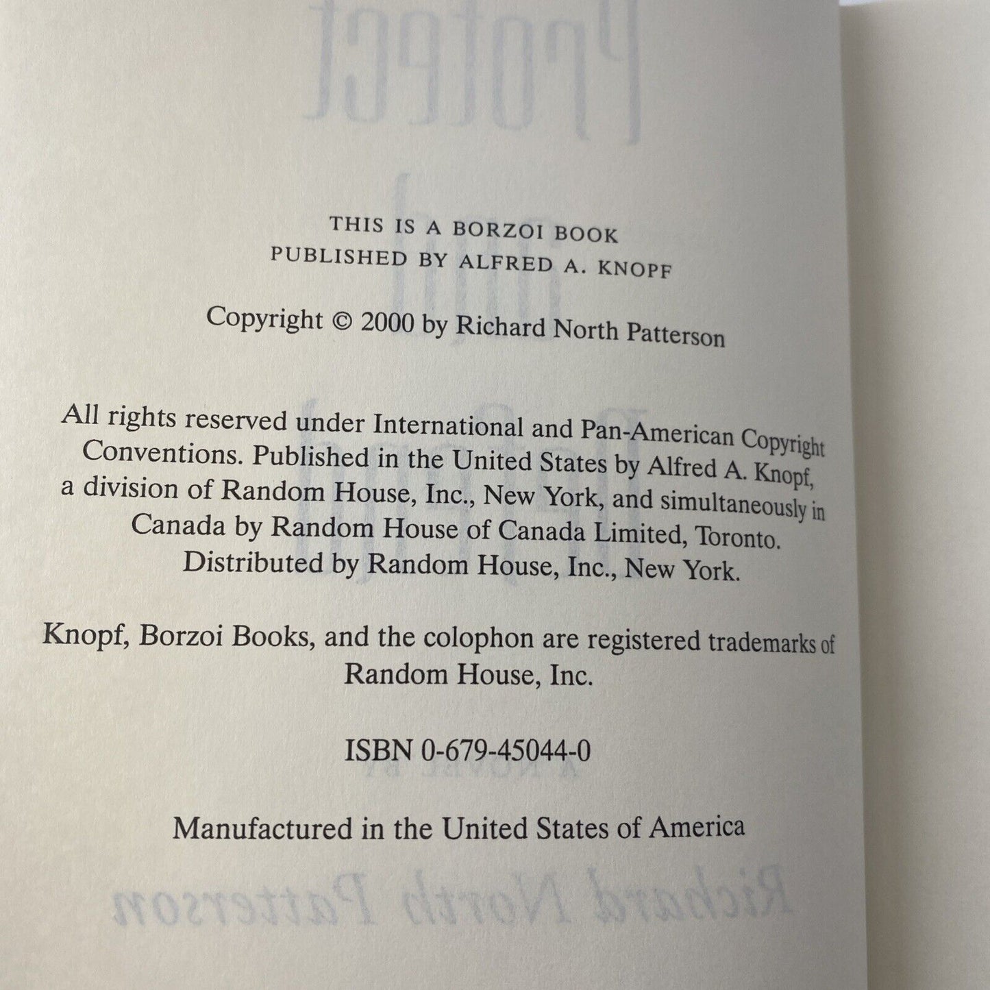 Protect and Defend by Richard North Patterson 2000 Hardcover Book Club Ed