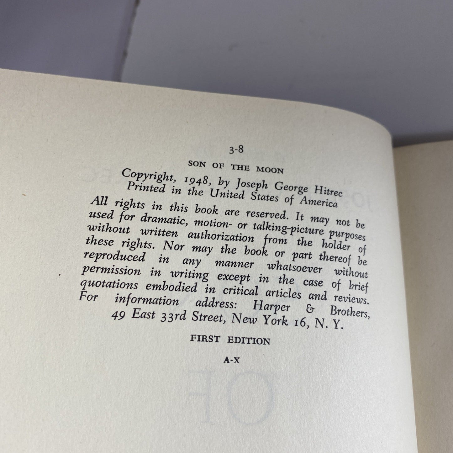 India Novel Son of the Moon by Joseph George Hitrec HCDJ 1948 1st edition Print