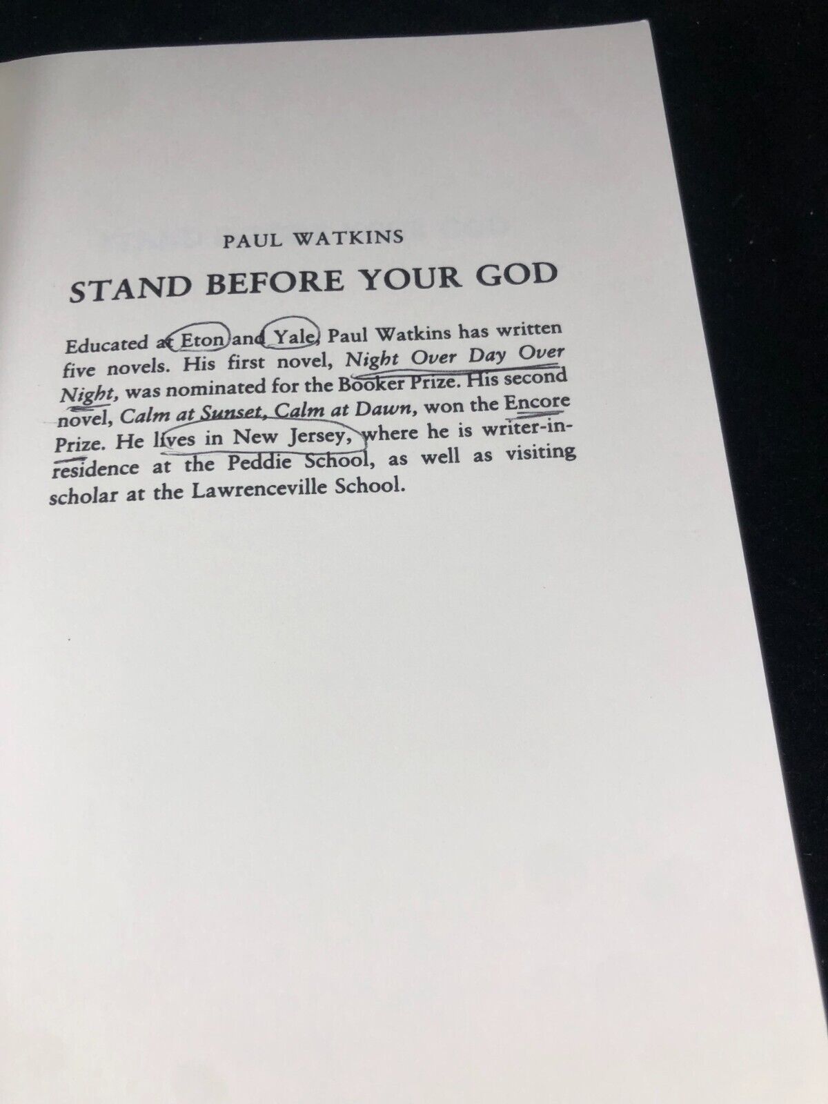 Stand Before Your God: An American Sch in England by Watkins, Paul Underlining