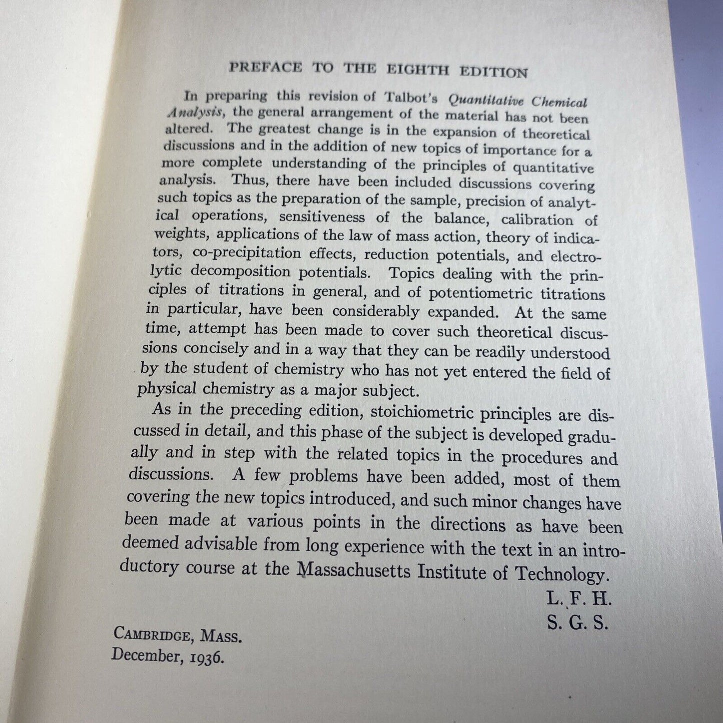 Talbot's Quantitative Chemical Analysis by Leicester F. Hamilton 1930s Textbook