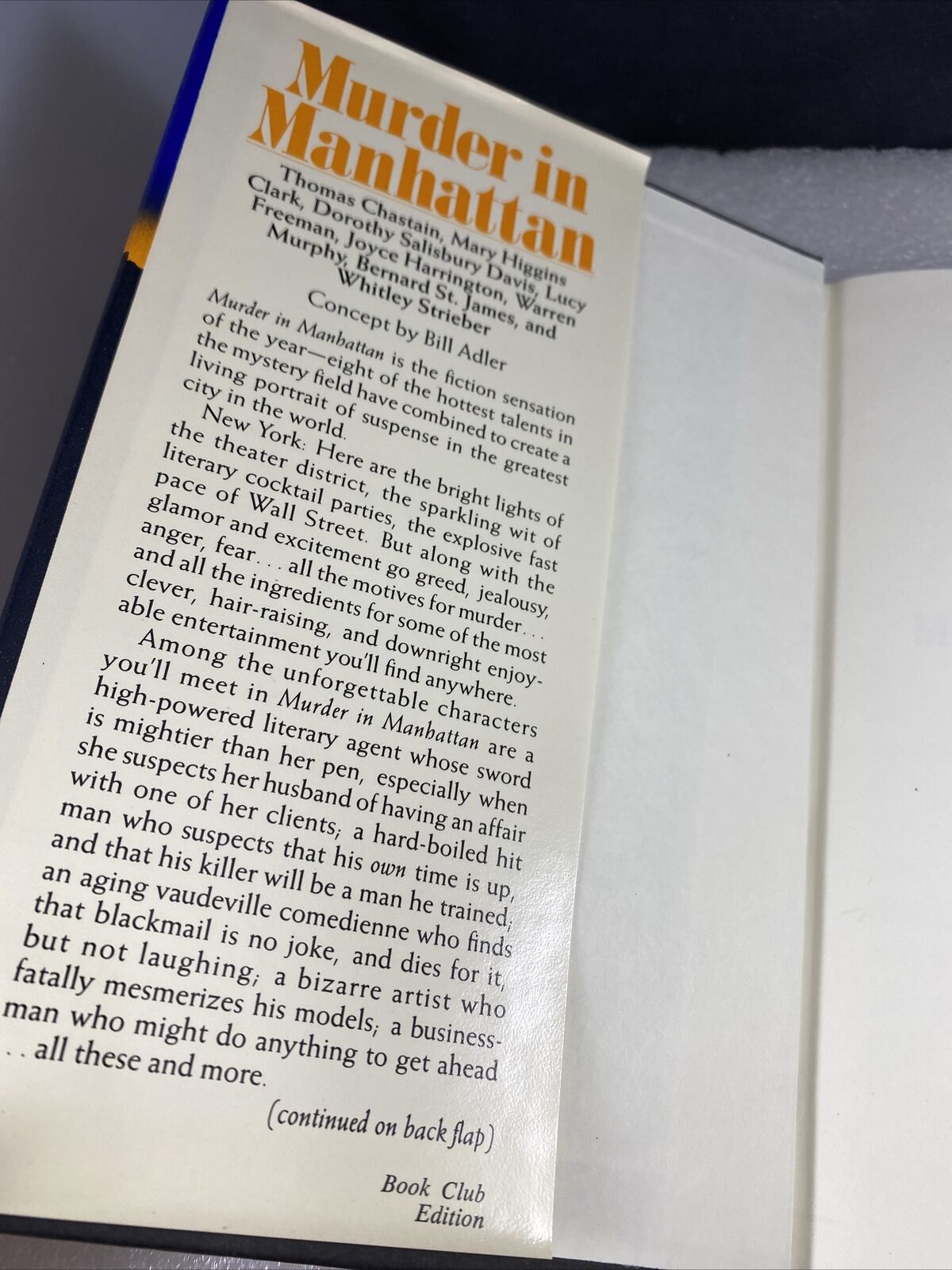 Murder in Manhattan Hardback Book Club Ed. Vintage 80s Mystery Thriller NYC