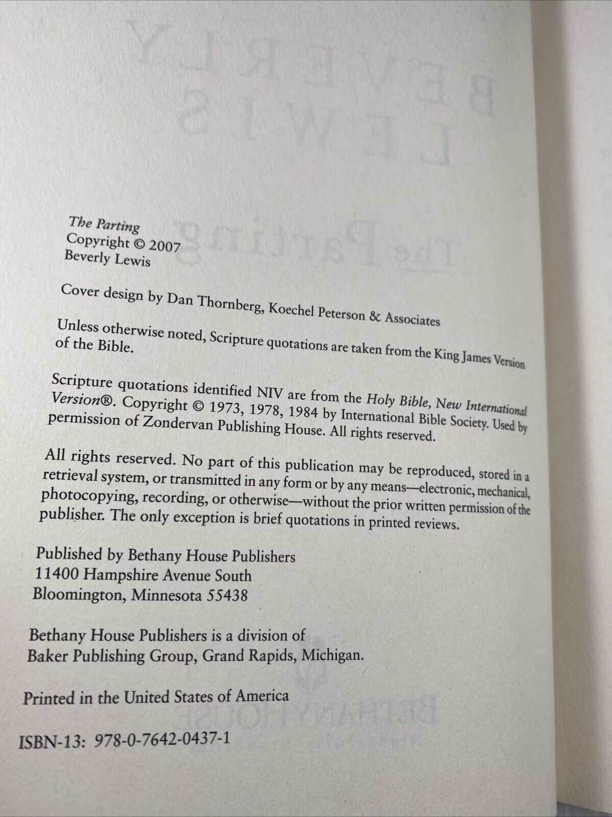 Parting, The - hardcover, Beverly Lewis, 0764204378 VERY GOOD BCE