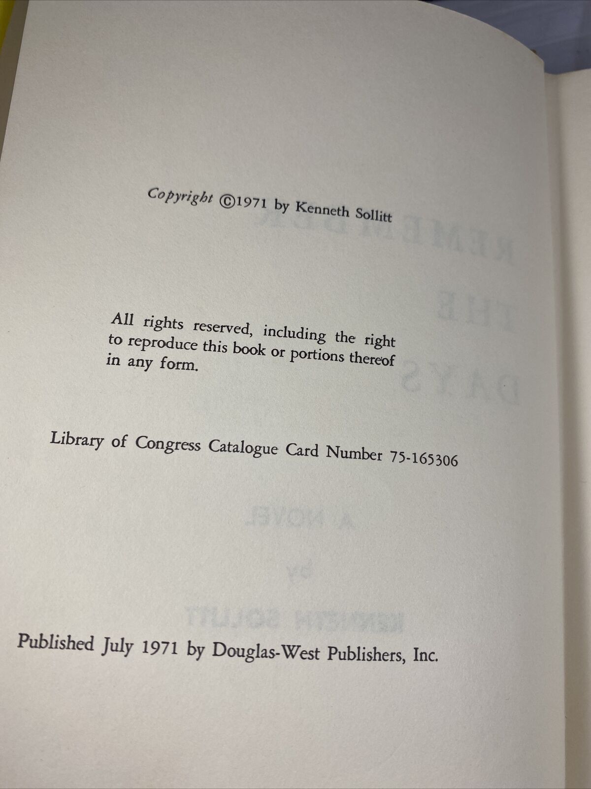 Remember the Days by Kenneth Sollitt, 1971, Hardcover Dust Jacket Vintage 70s