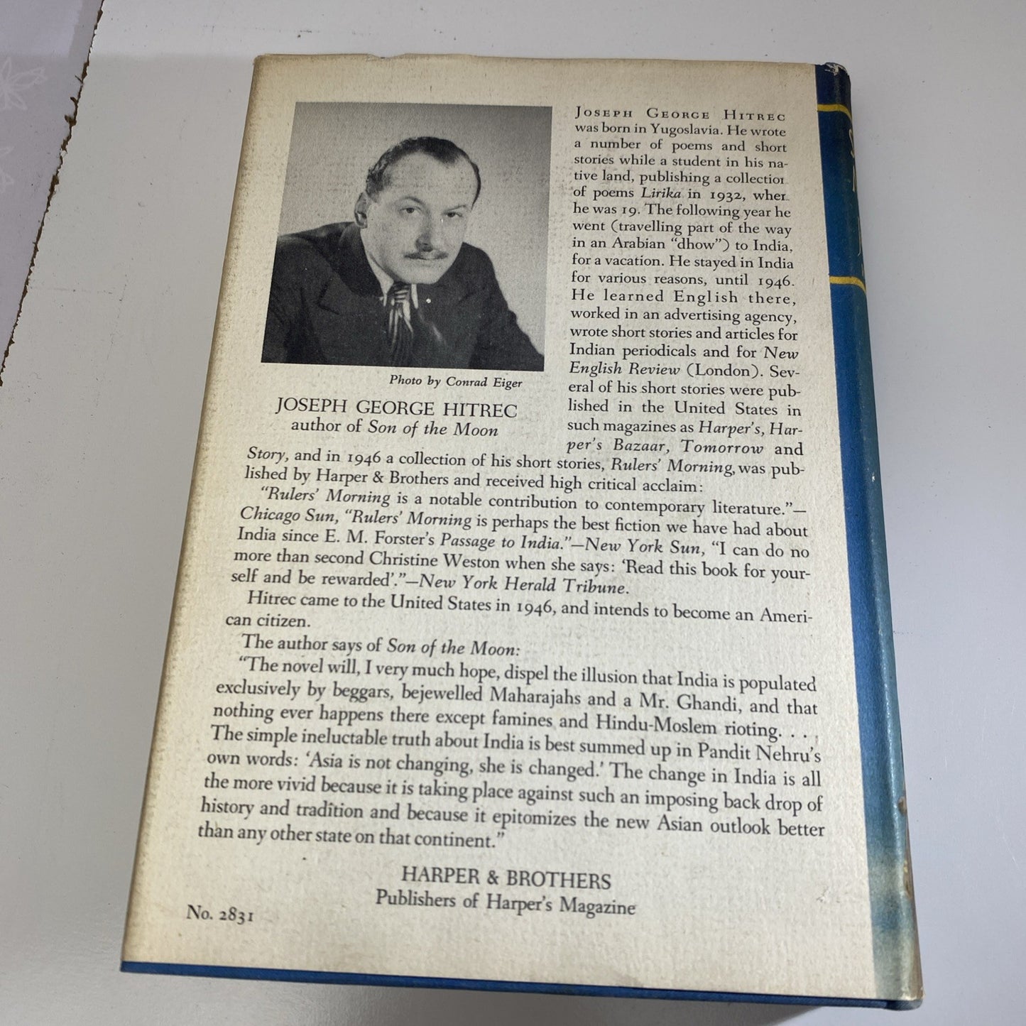 India Novel Son of the Moon by Joseph George Hitrec HCDJ 1948 1st edition Print