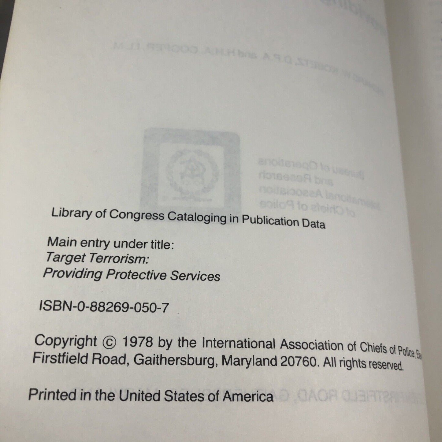 Target Terrorism: Providing Protective Services, Kobetz & Cooper, 1978 1st DJ HC