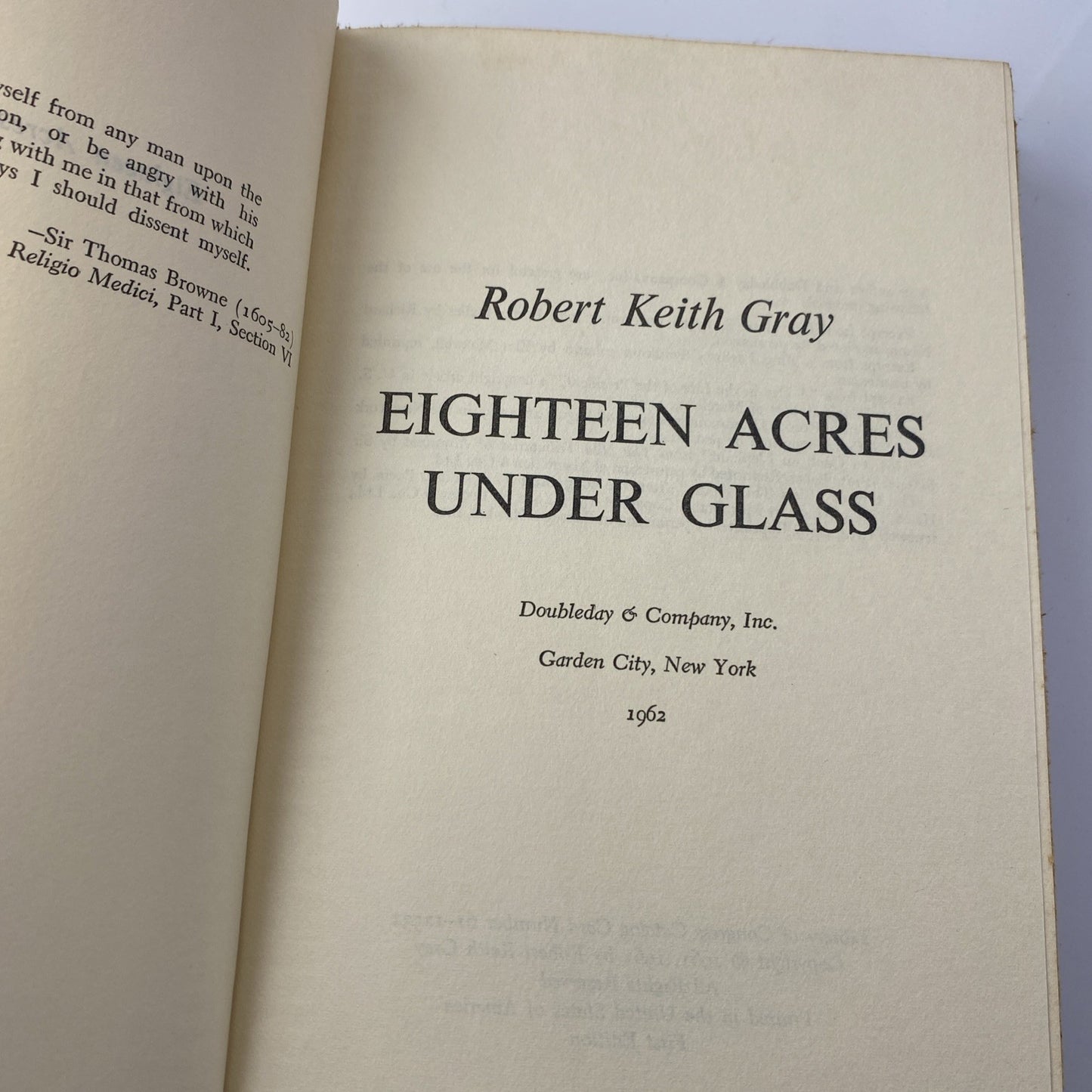 Eighteen Acres Under Glass by Robert Keith Gray (1962, Hardcover) FIRST EDITION