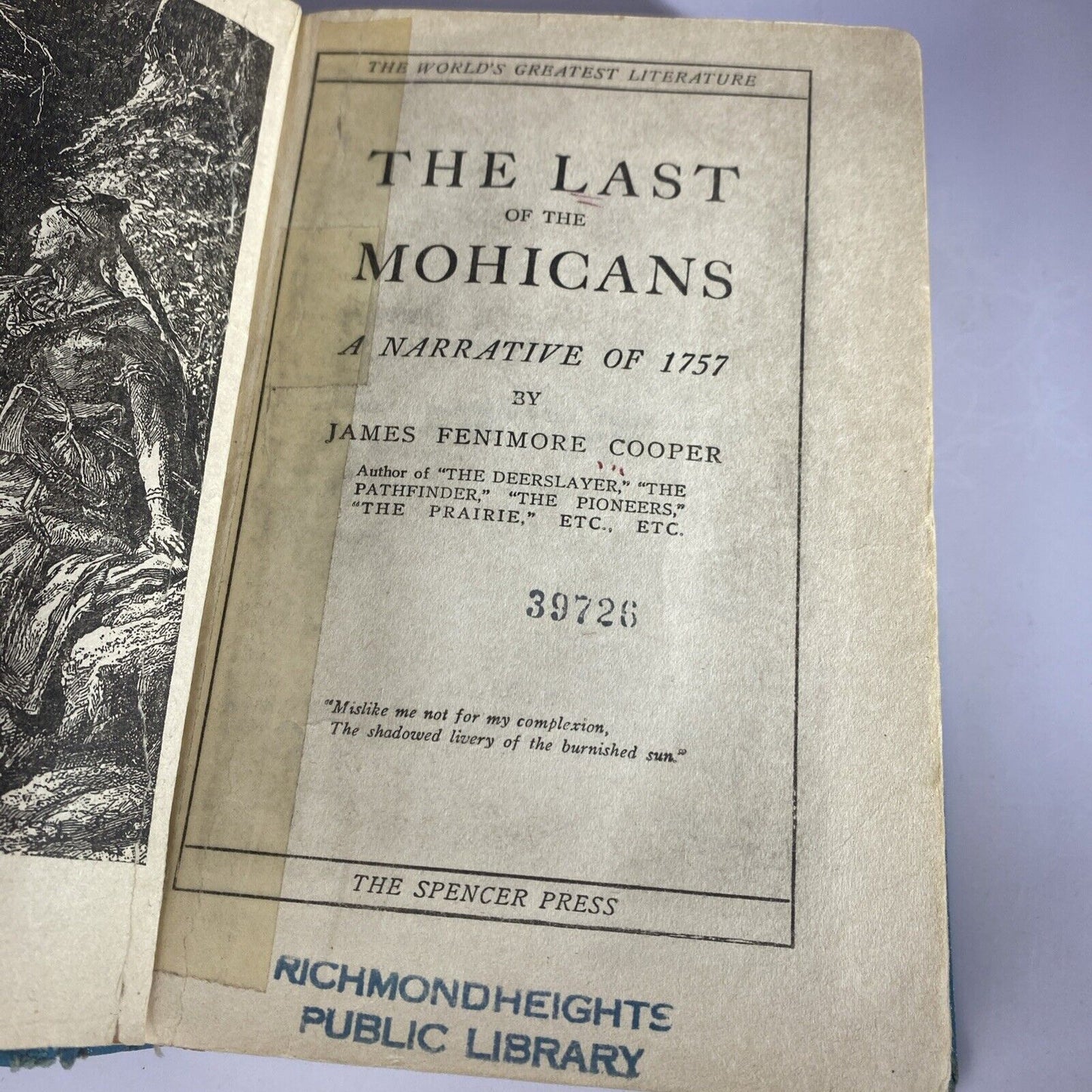 Last of the Mohicans by JF Cooper 1936 Rare Worn Blue Ex Library Rebound Vintage