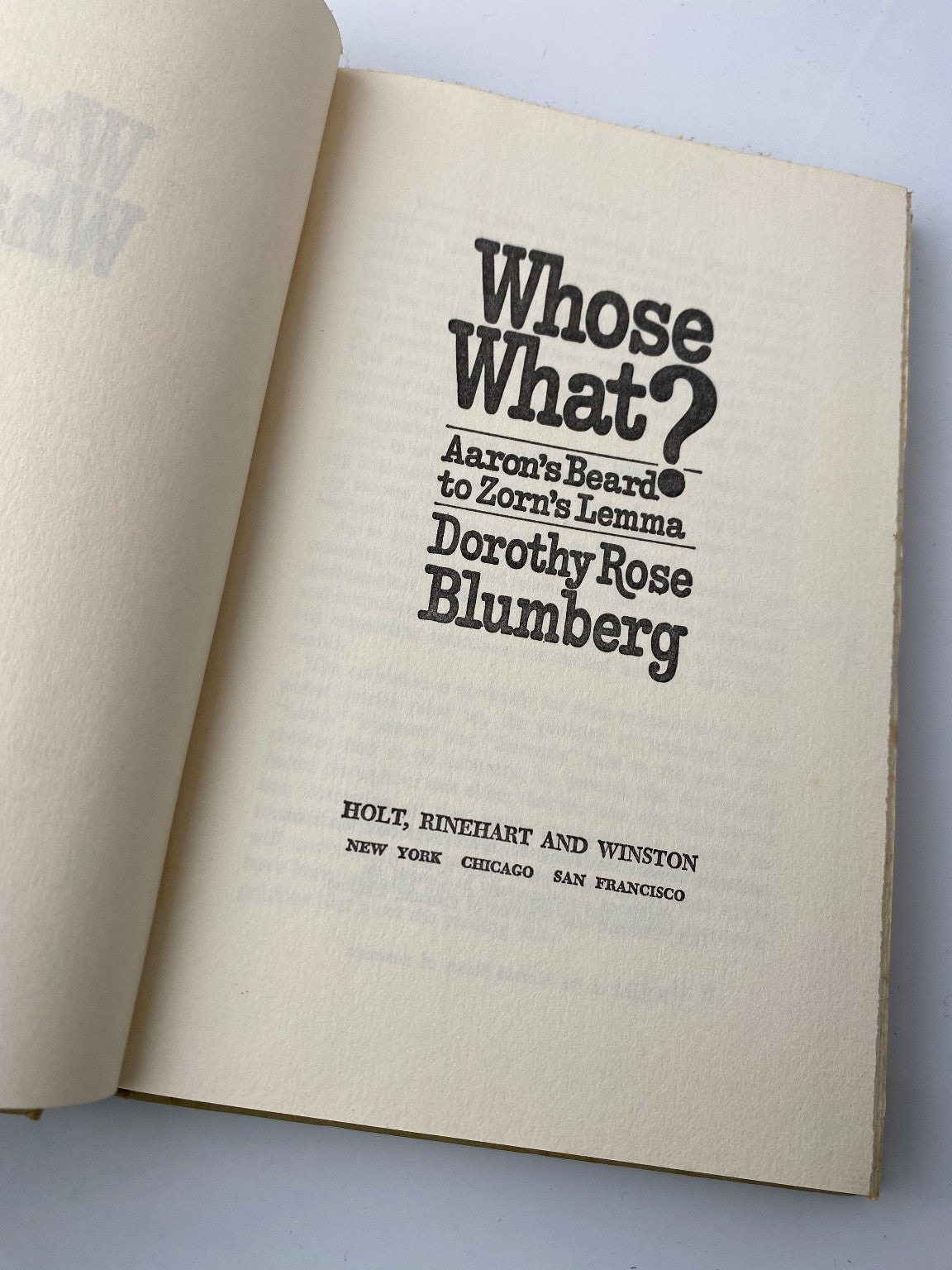 Whose What? Dorothy Rose Blumberg 1969 Book Club Edition Reference