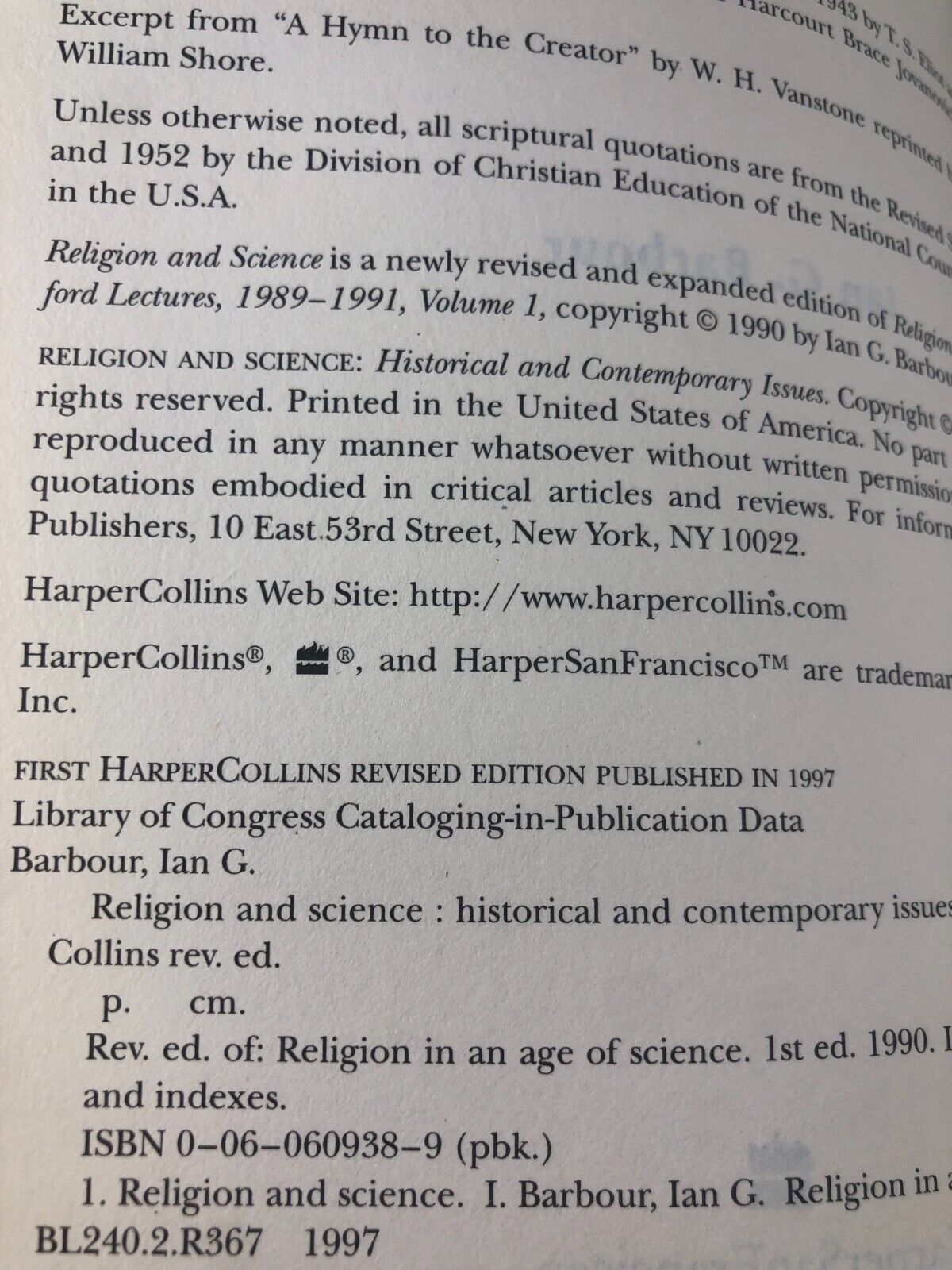 Religion and Science: 0001 Barbour, Ian G. First Harper ed. 1997