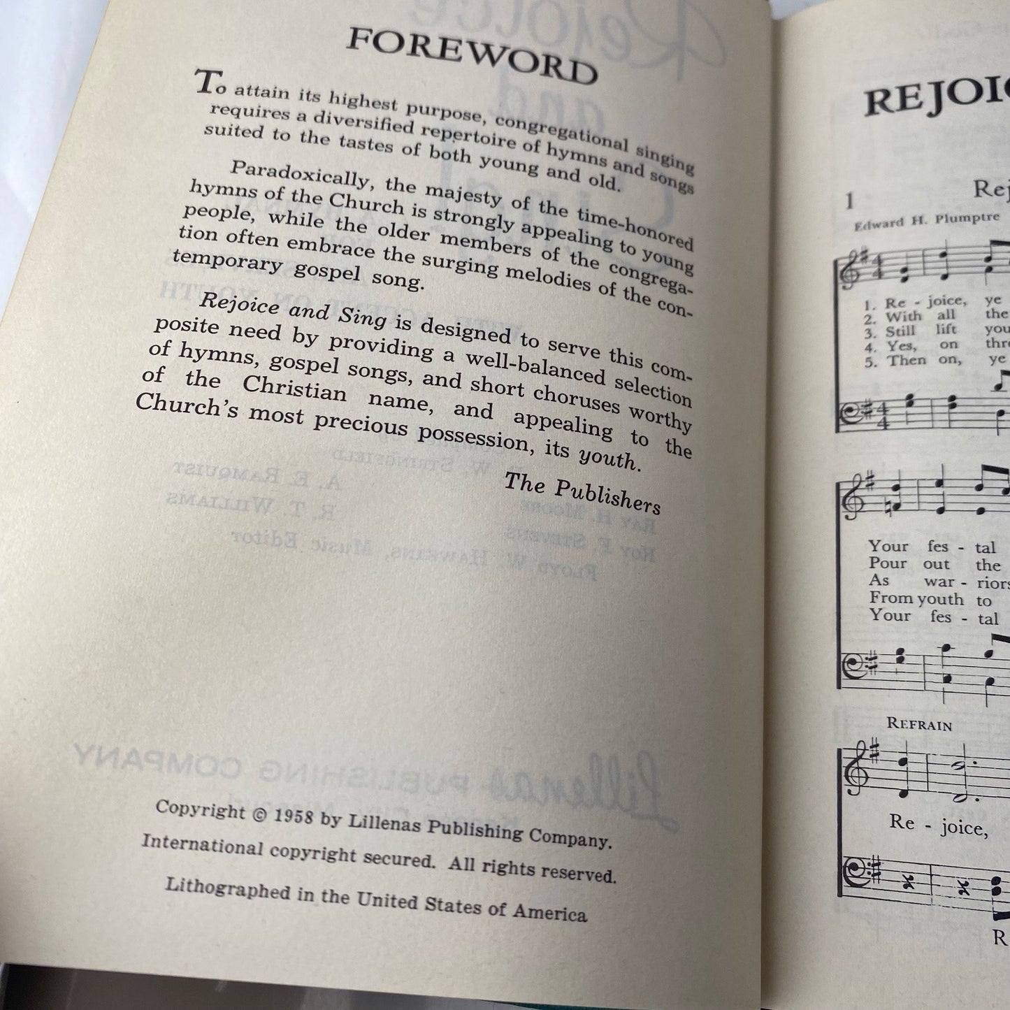 Vintage christian book Rejoice and Sing! Hymnal R.W. Stringfield 1958 Lillen
