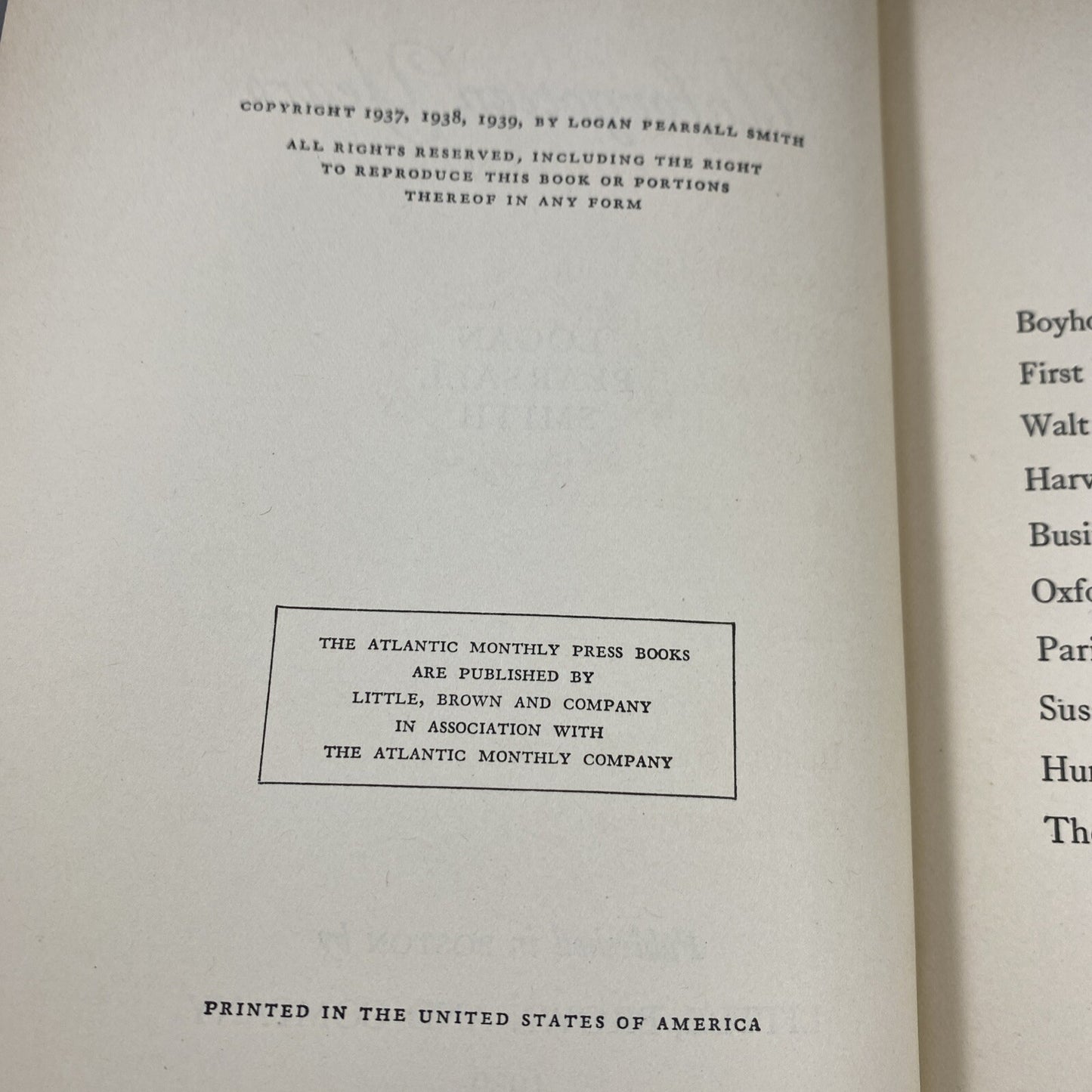 1939 Logan Pearsall Smith UNFORGOTTEN YEARS Memoir Walt Whitman W/ DJ Rare