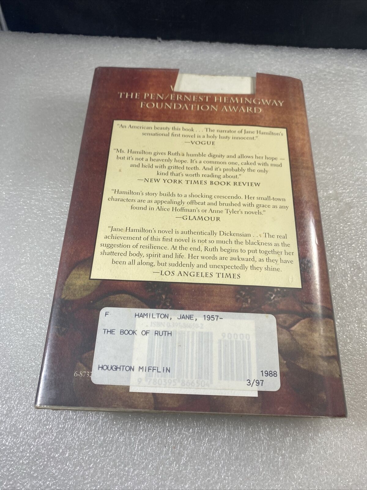 The Book of Ruth by Hamilton, Jane , hardcover Ex Libris 2nd Print Good Cond