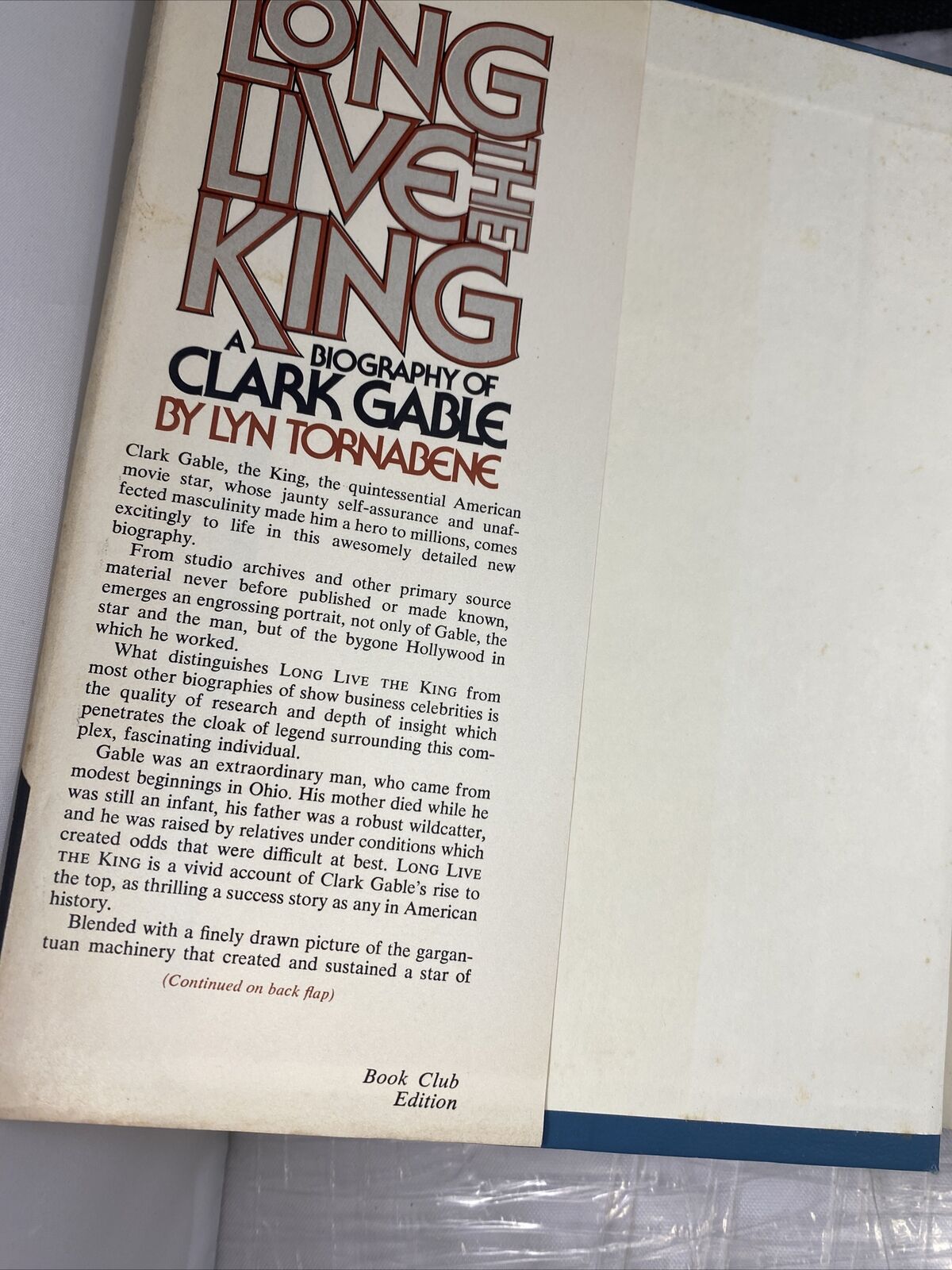 1976 Long Live The King A Biography of Clark Gable by Lyn Tornabene BCE HCDJ