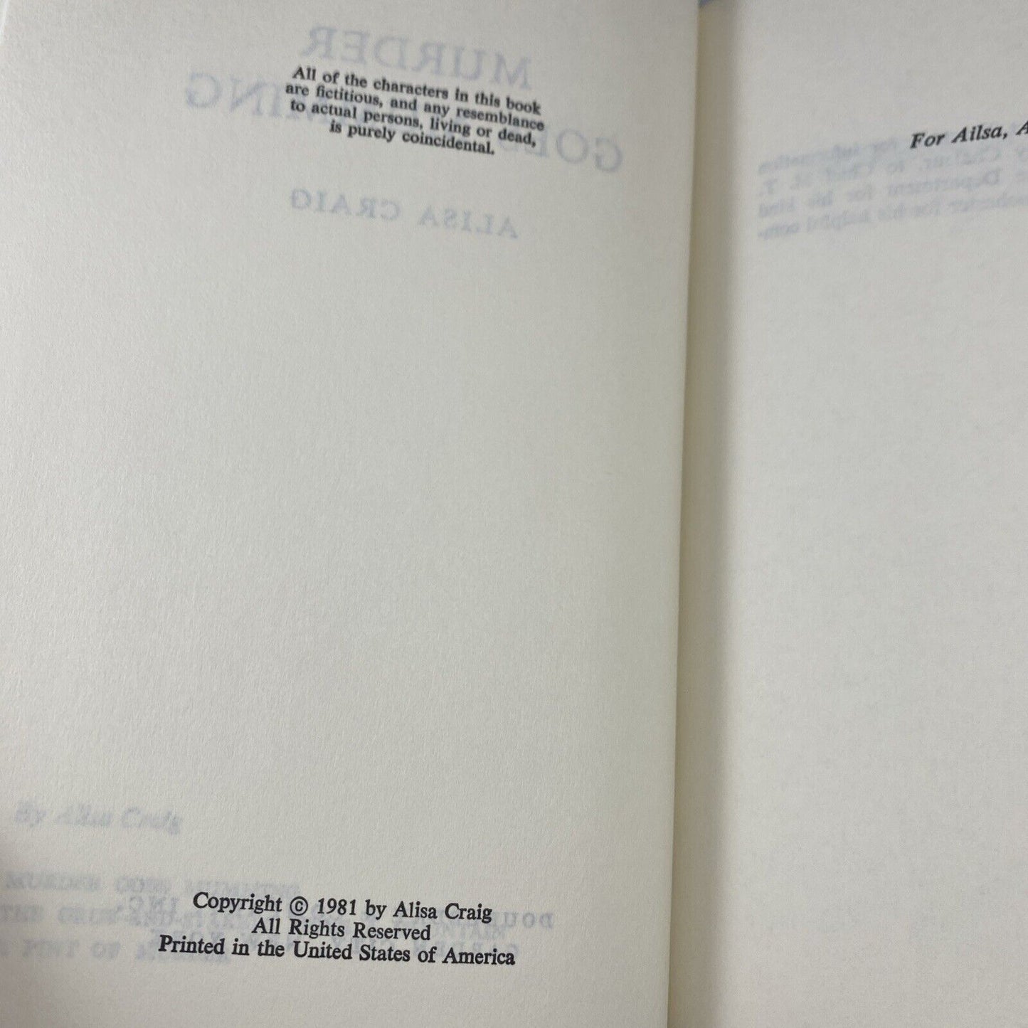 MURDER GOES MUMMING by Alisa Craig, 1981 HCDJ, Doubleday Vintage Book Club Ed