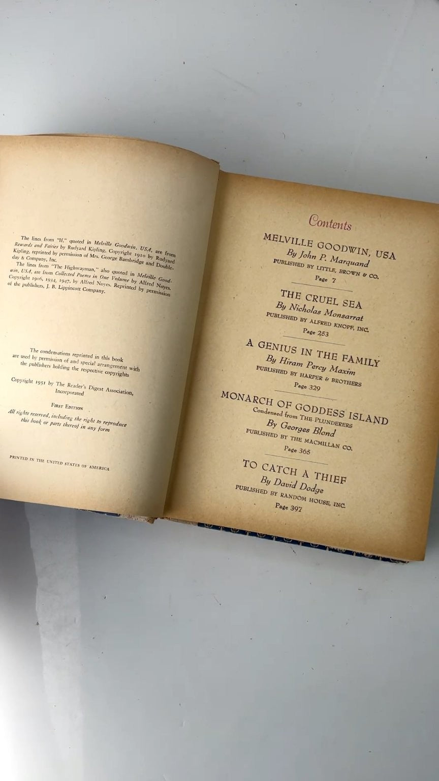 Reader's Digest Condensed Books Winter 1952 Selections First Edition
