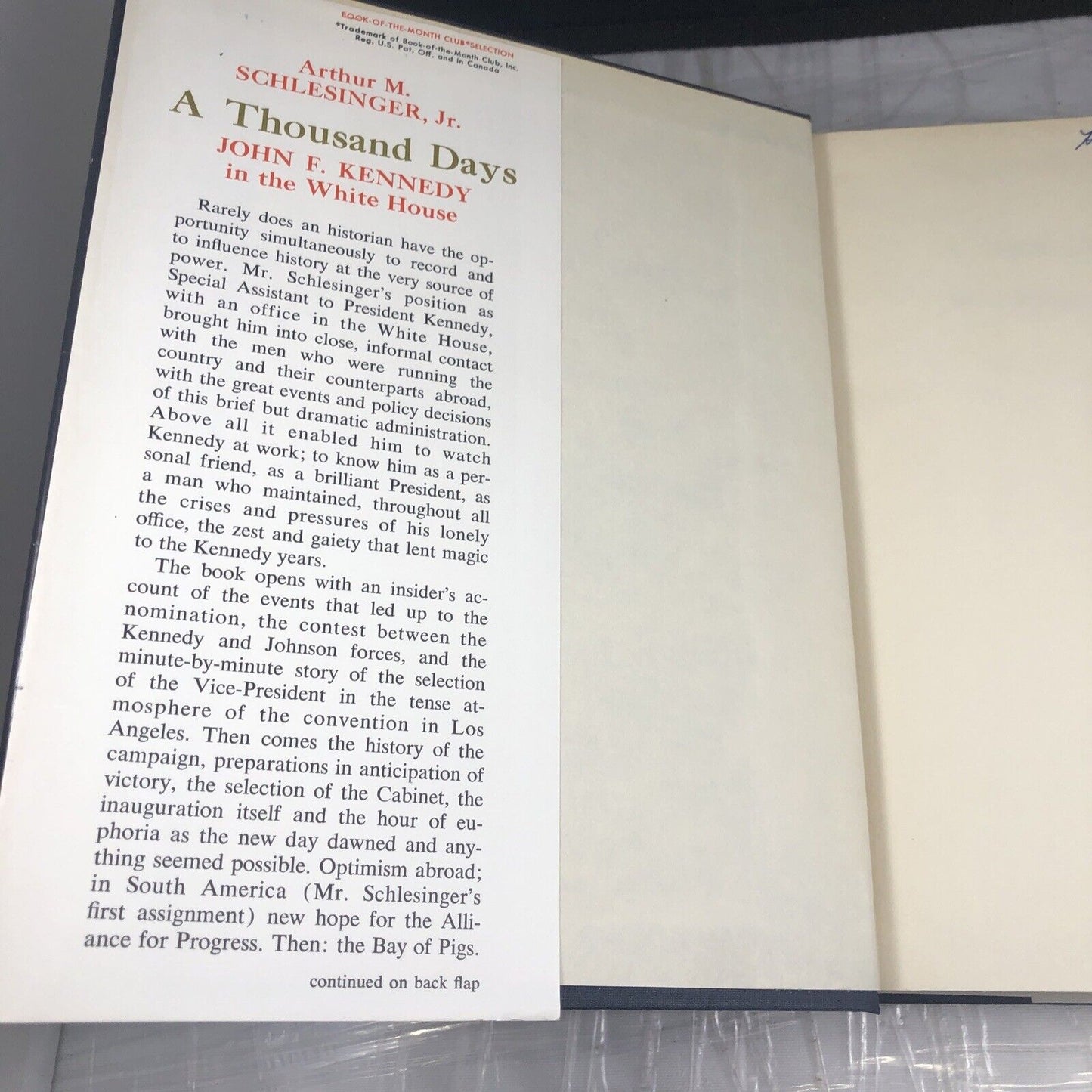 A THOUSAND DAYS by Arthur M. Schlesinger (1965, HCDJ,1st print) John F. Kennedy