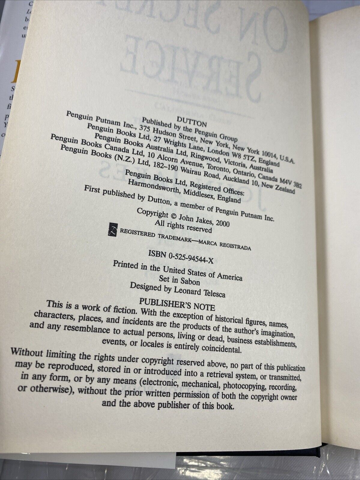 On Secret Service - Hardcover By Jakes, John - Very Good Book Club Ed.