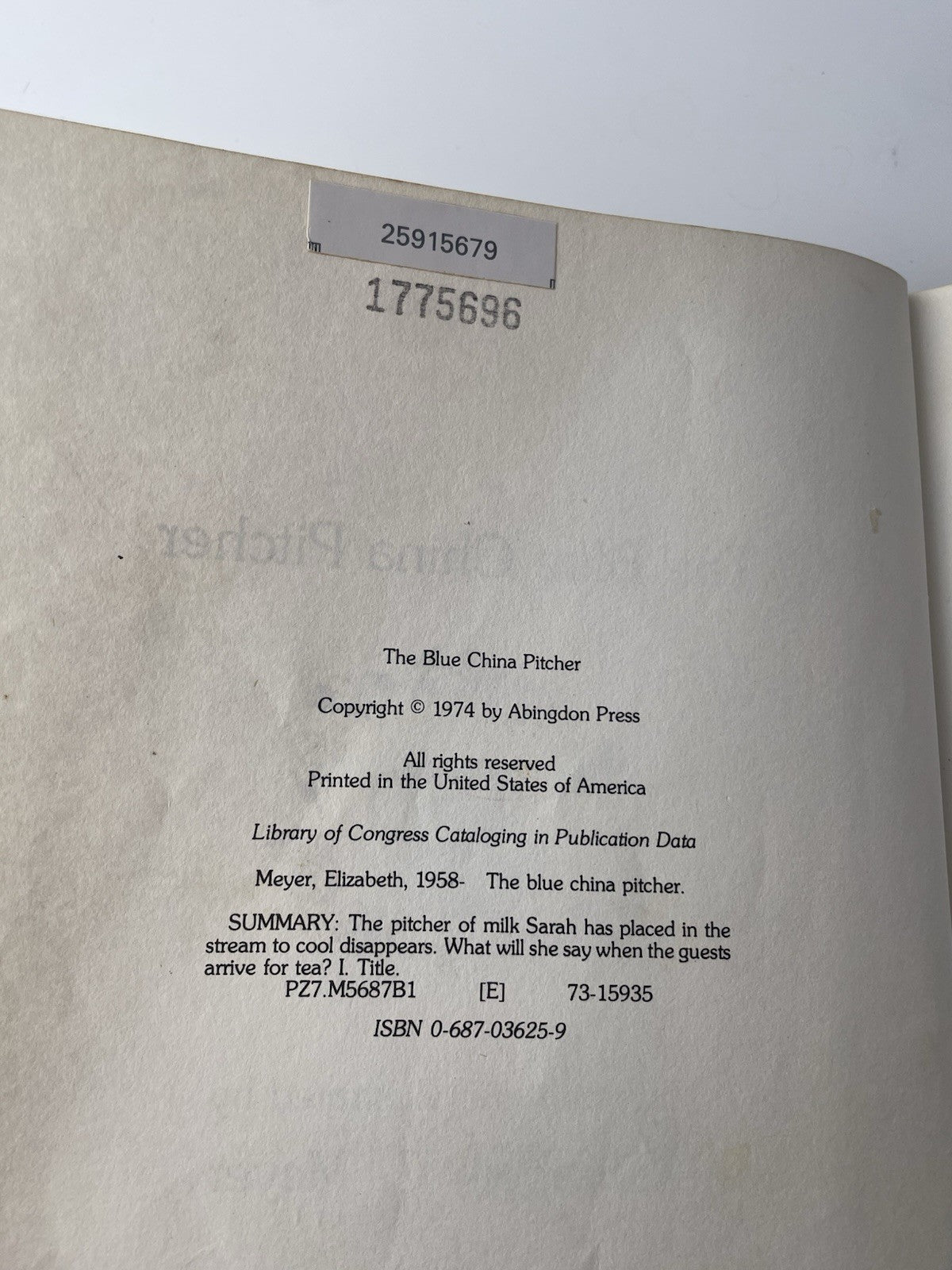 Vintage Rare Childrens Book The Blue China Pitcher By Elizabeth Meyer
