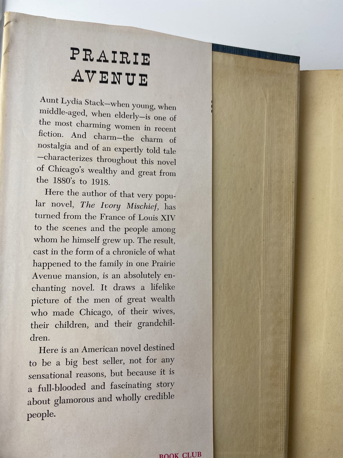 Vintage Prairie Avenue Arthur Meeker Historical Fiction Book Club 1949 Hardcover