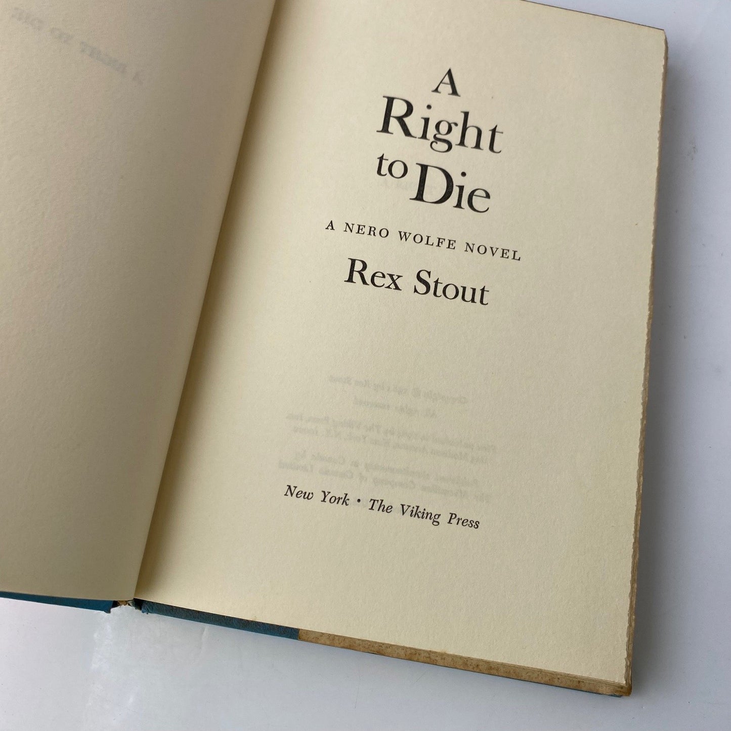 A Right to Die Rex Stout 1964 First Edition Nero Wolfe Mystery Viking