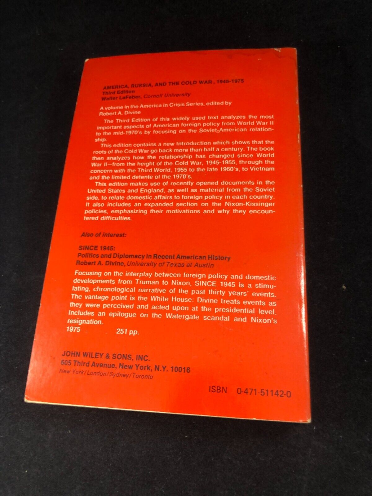America, Russia and the Cold War 1945-1975 Paperback by Walter LaFeber Third Ed.