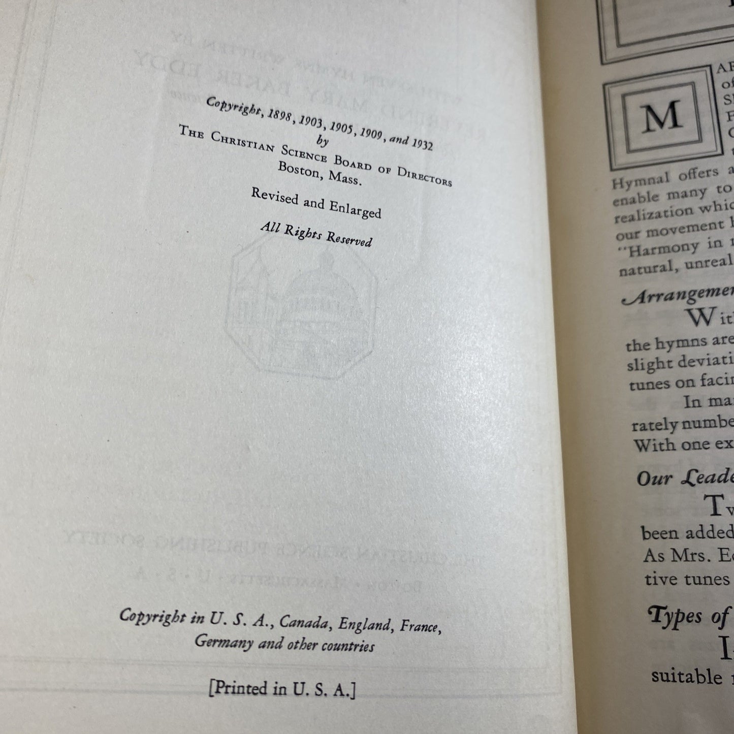 Seventeenth Church Christ Chicago Christian Science Hymnal 1932 Vintage Songbook