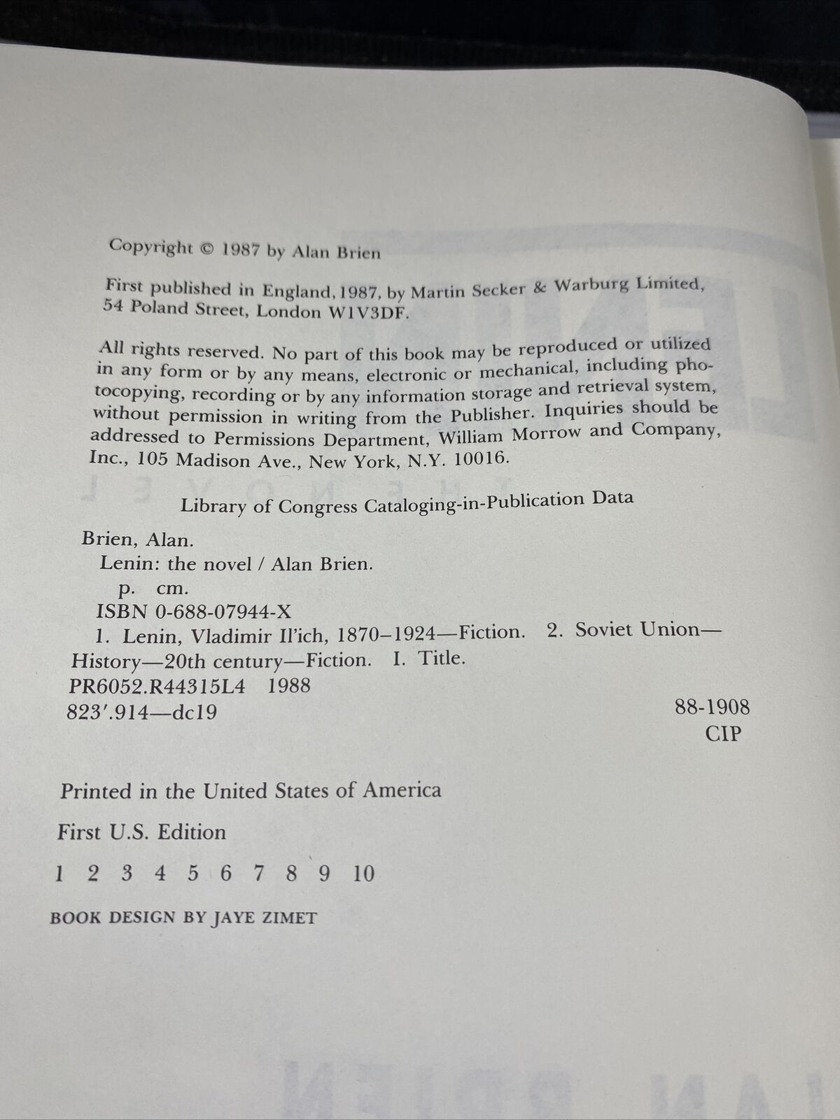 Lenin: The Novel, by Alan Brien HCDJ First Print Edition 1987 Vintage History