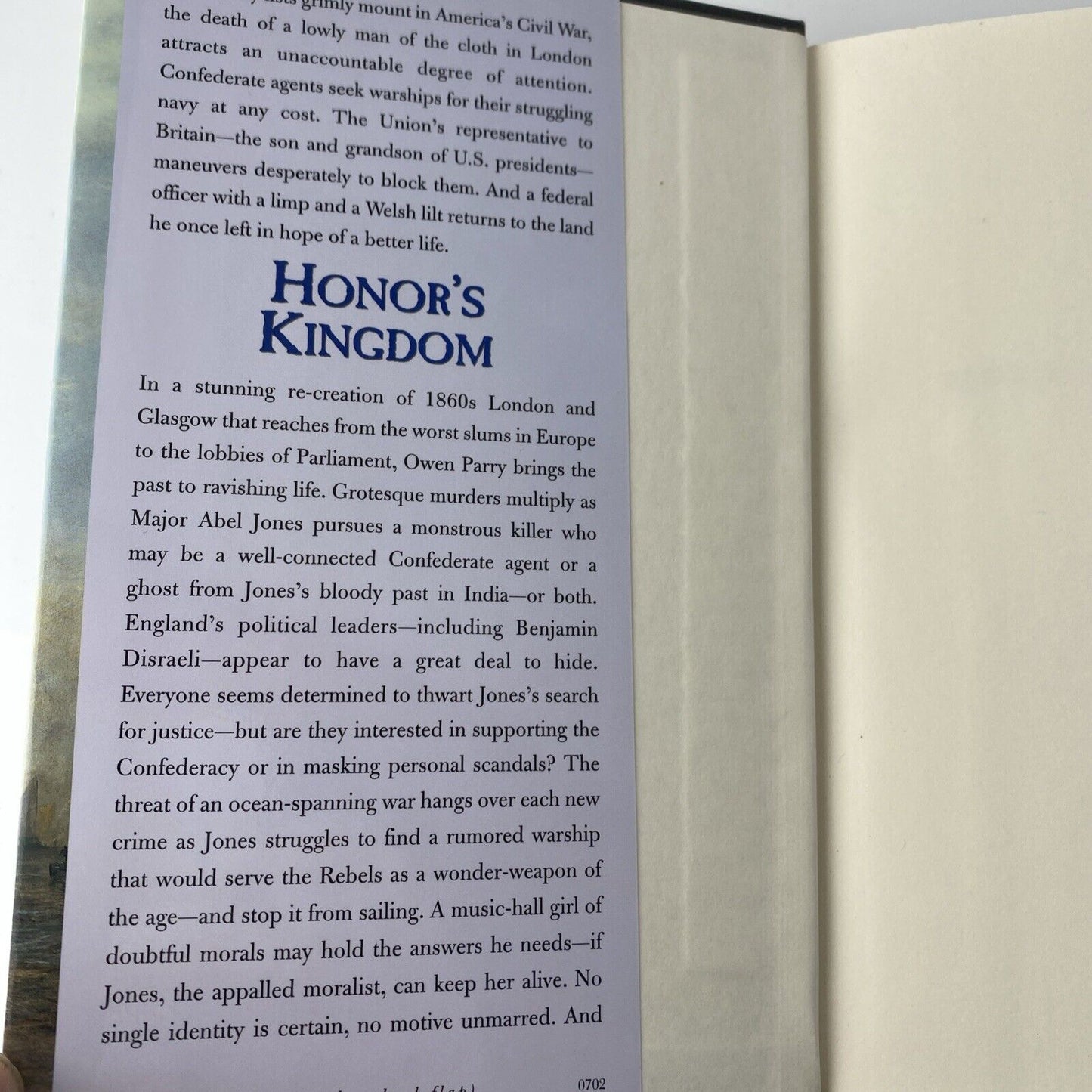 Honor's Kingdom Hardcover Owen Parry Very Good Historical Fiction First Print Ed