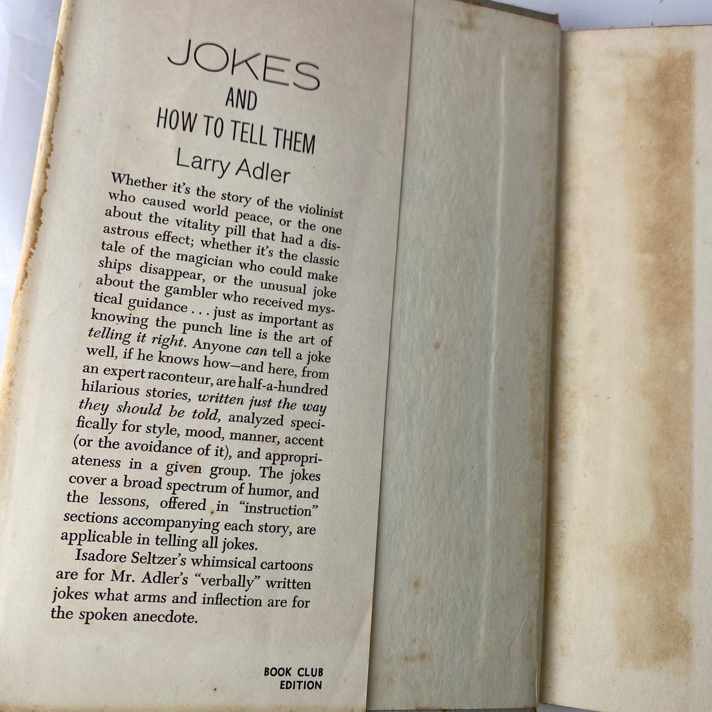 Vintage 60s book of Jokes and How to Tell Them Larry Adler 1963 First Edition