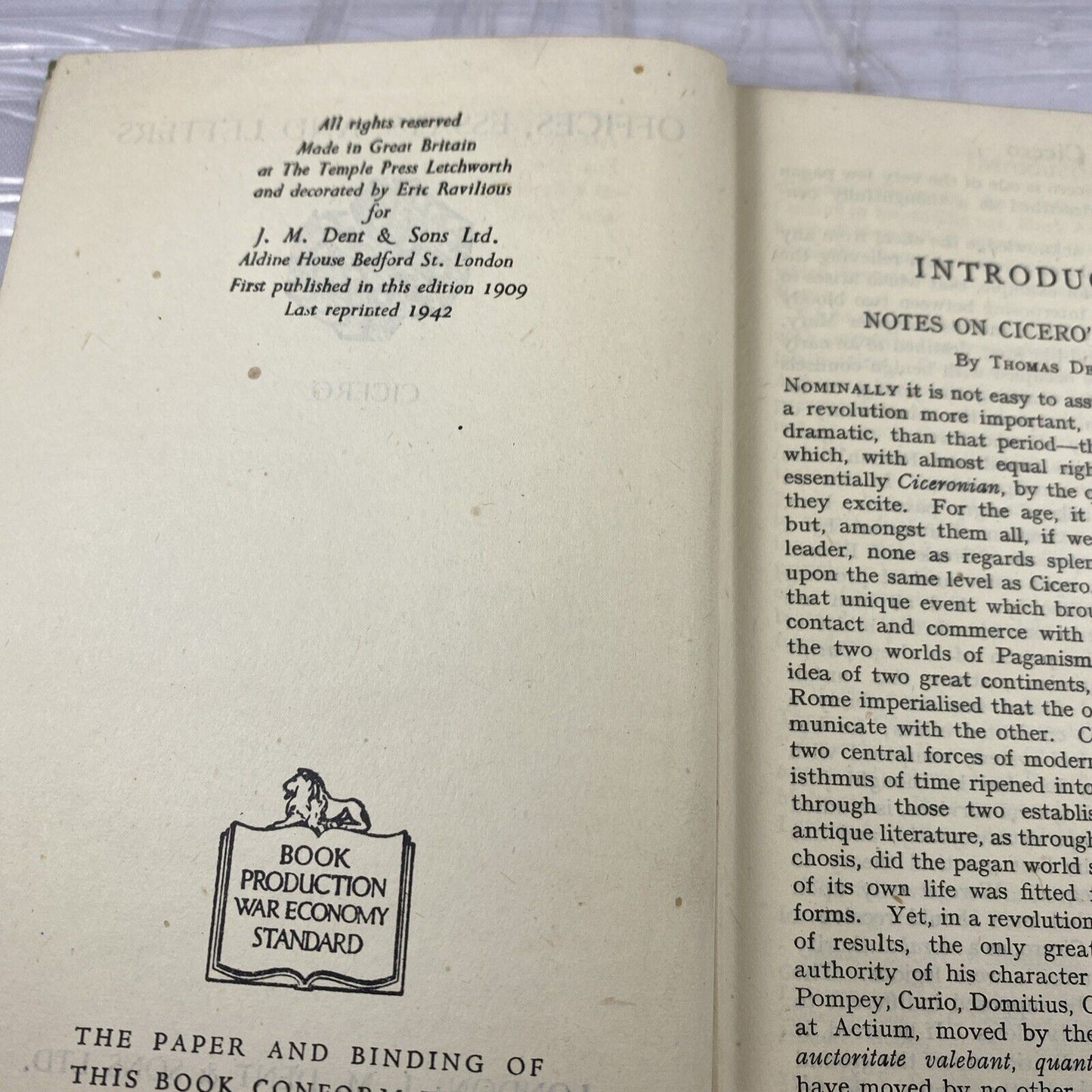 Offices, Essays, And Letters CICERO 1949 Everyman's Library Edition Hardcover