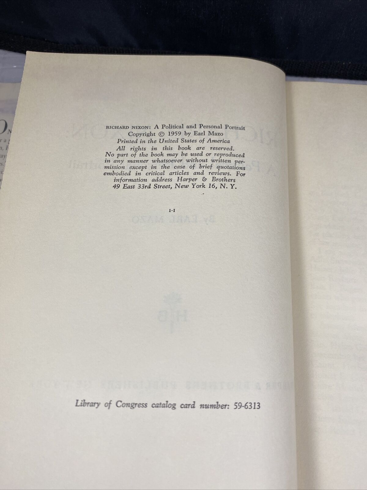“Richard Nixon”- Earl Mazo-1959- first edition. Hardcover Dust Jacket